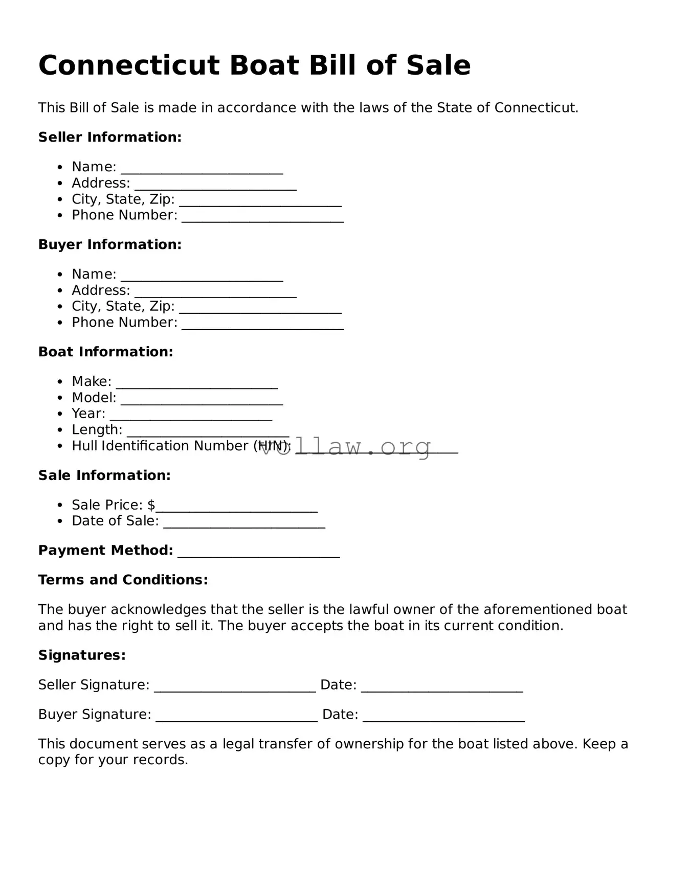 Attorney-Verified  Boat Bill of Sale Form for Connecticut