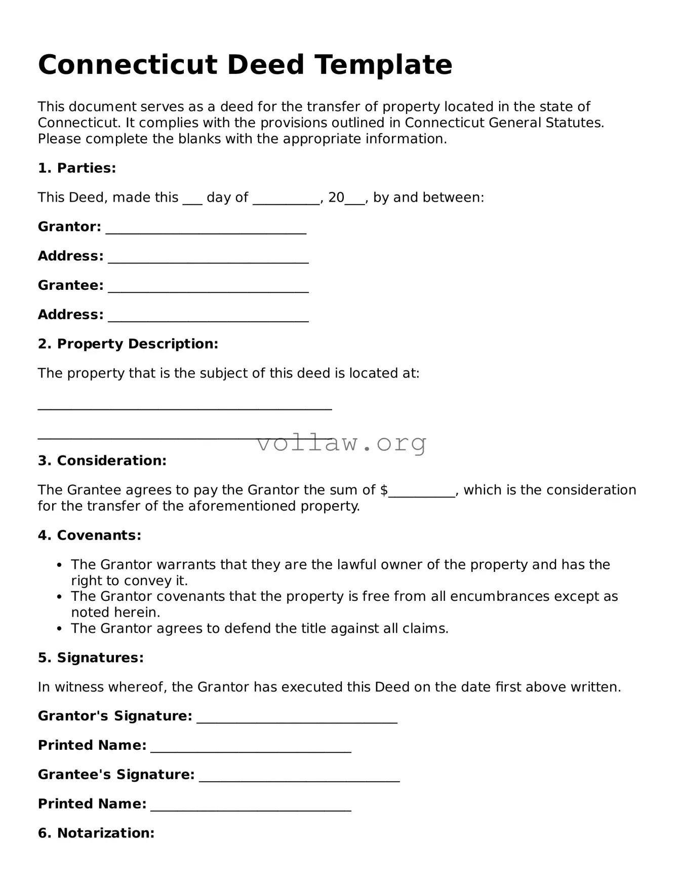 Attorney-Verified  Deed Form for Connecticut