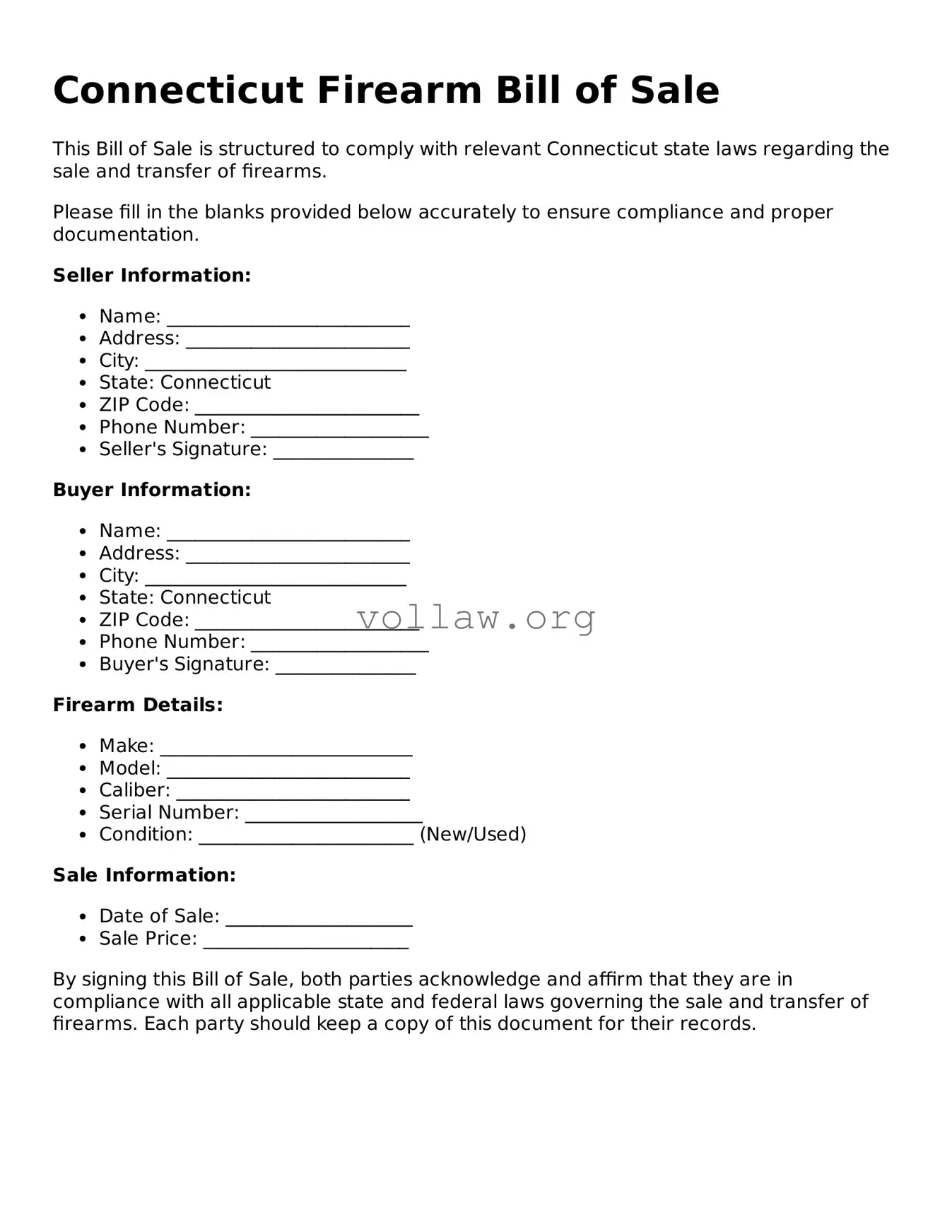 Attorney-Verified  Firearm Bill of Sale Form for Connecticut