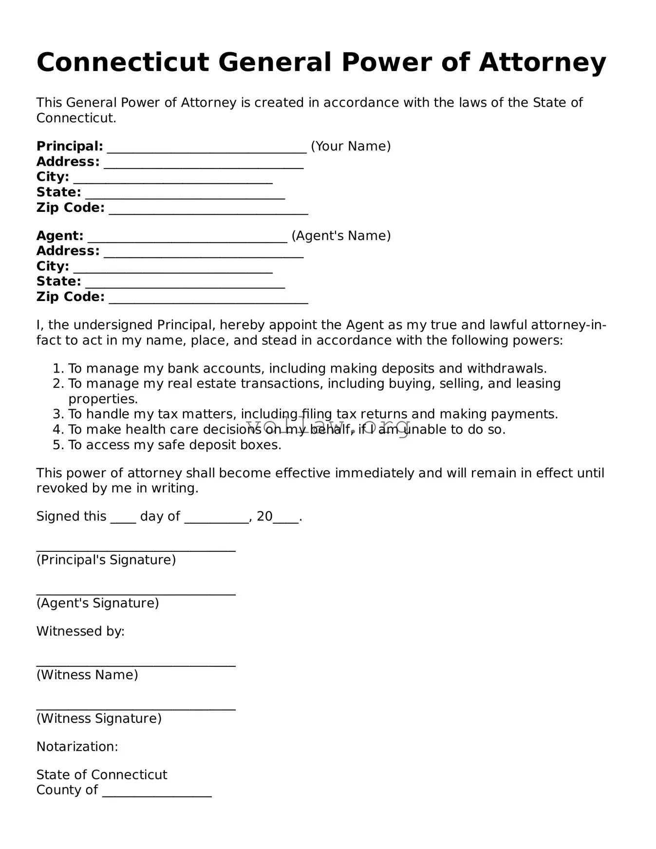 Attorney-Verified  General Power of Attorney Form for Connecticut