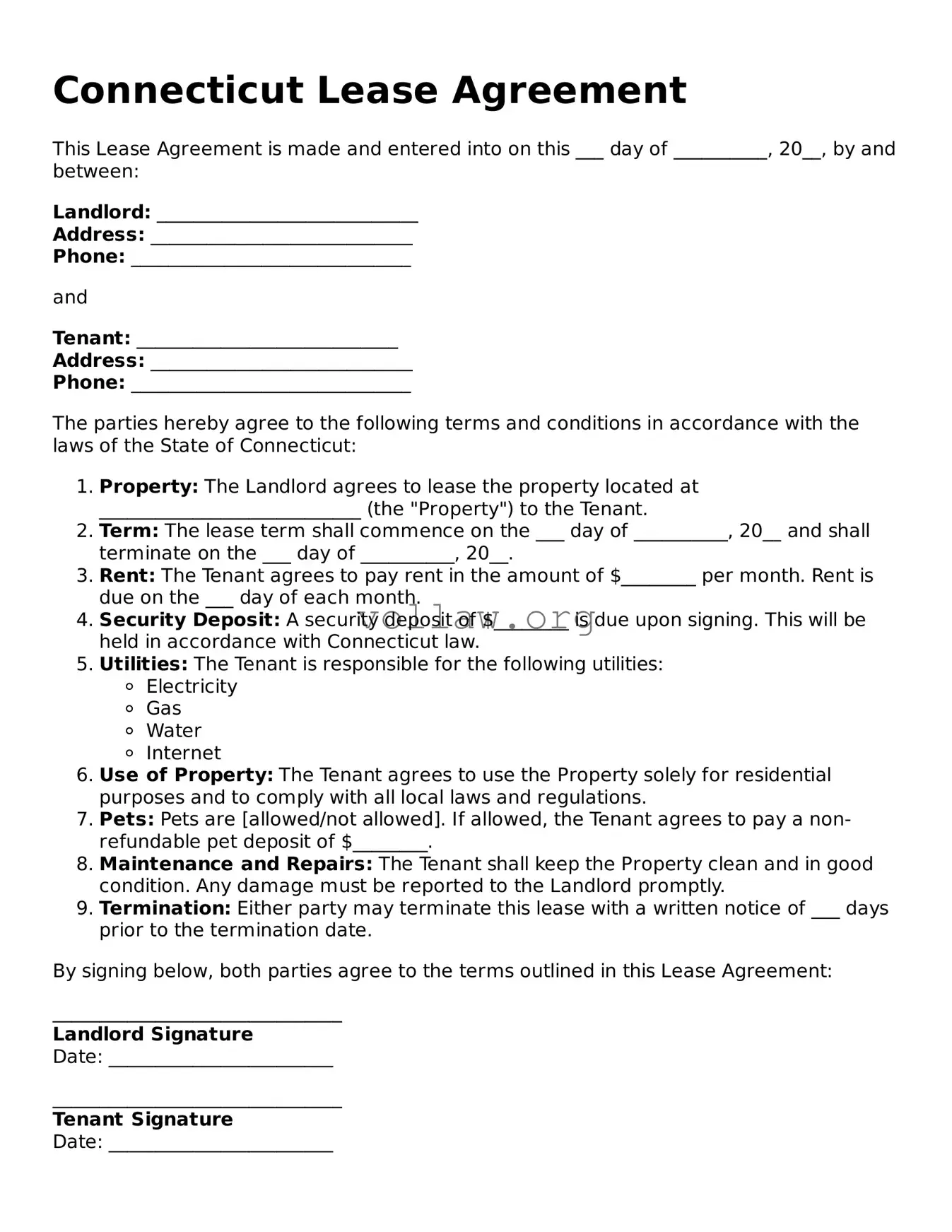 Attorney-Verified  Lease Agreement Form for Connecticut