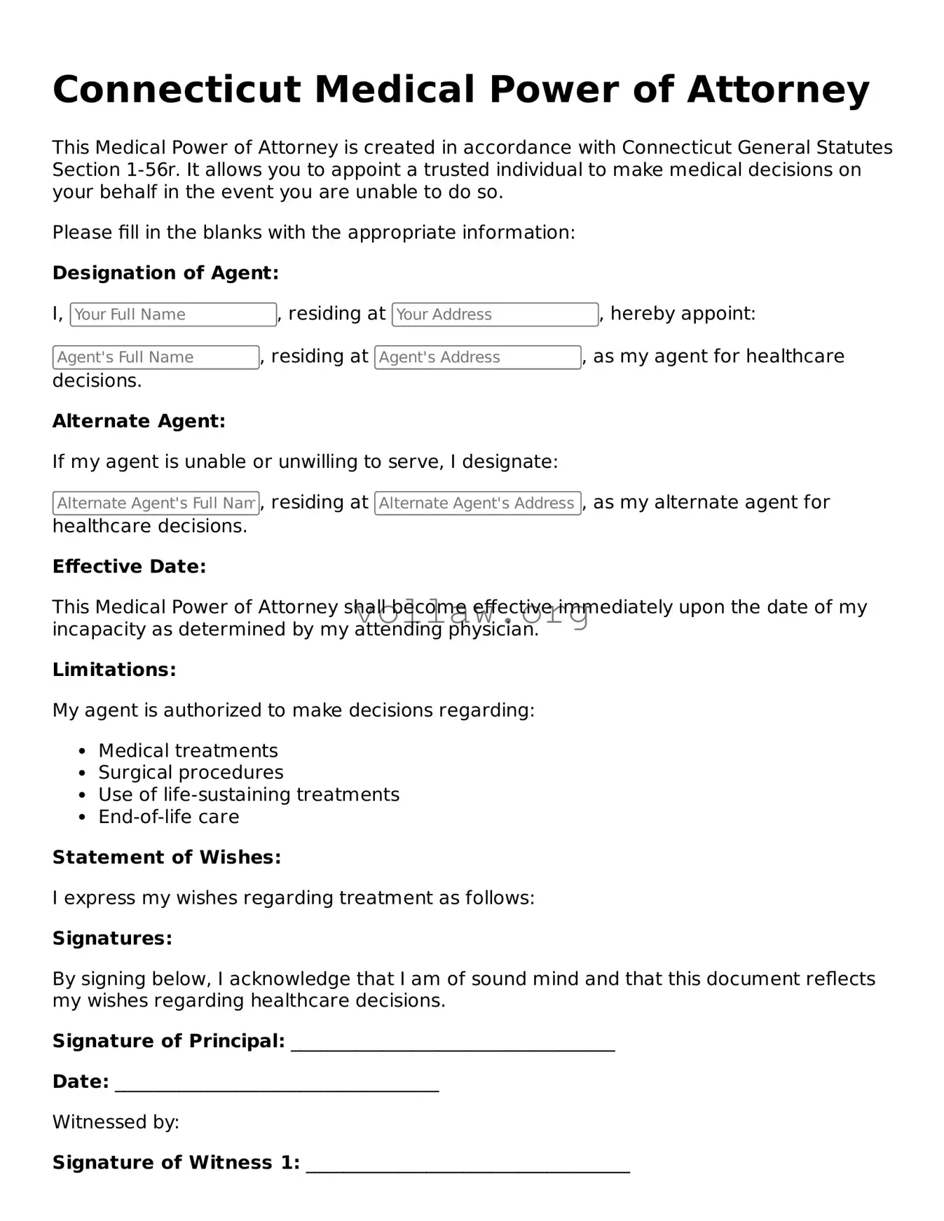 Attorney-Verified  Medical Power of Attorney Form for Connecticut