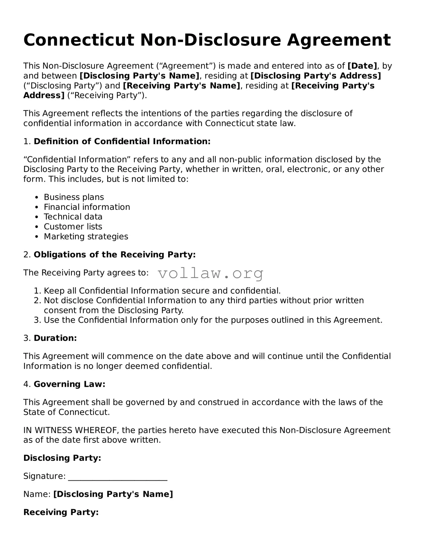 Attorney-Verified  Non-disclosure Agreement Form for Connecticut