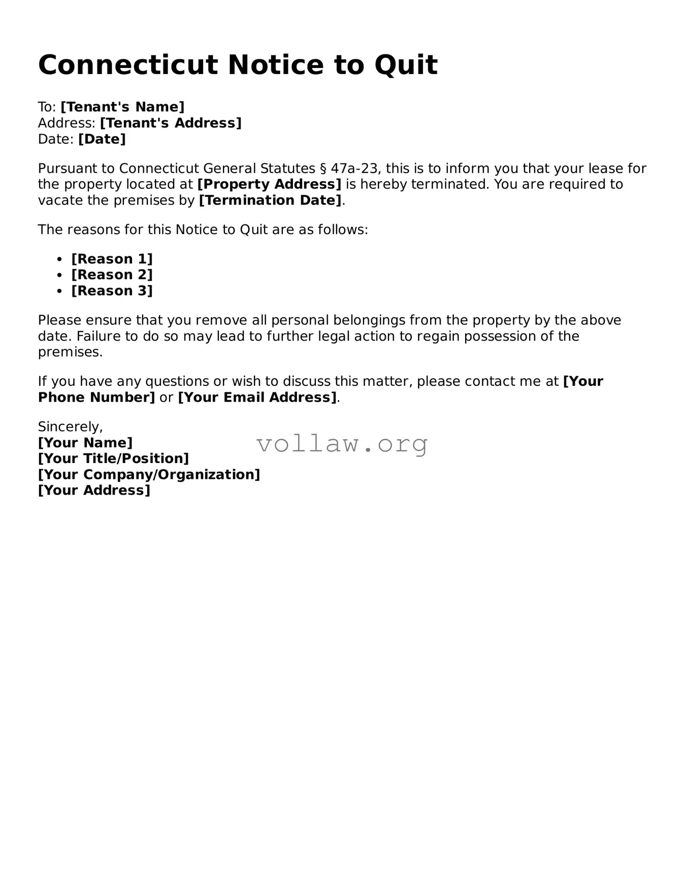 Attorney-Verified  Notice to Quit Form for Connecticut