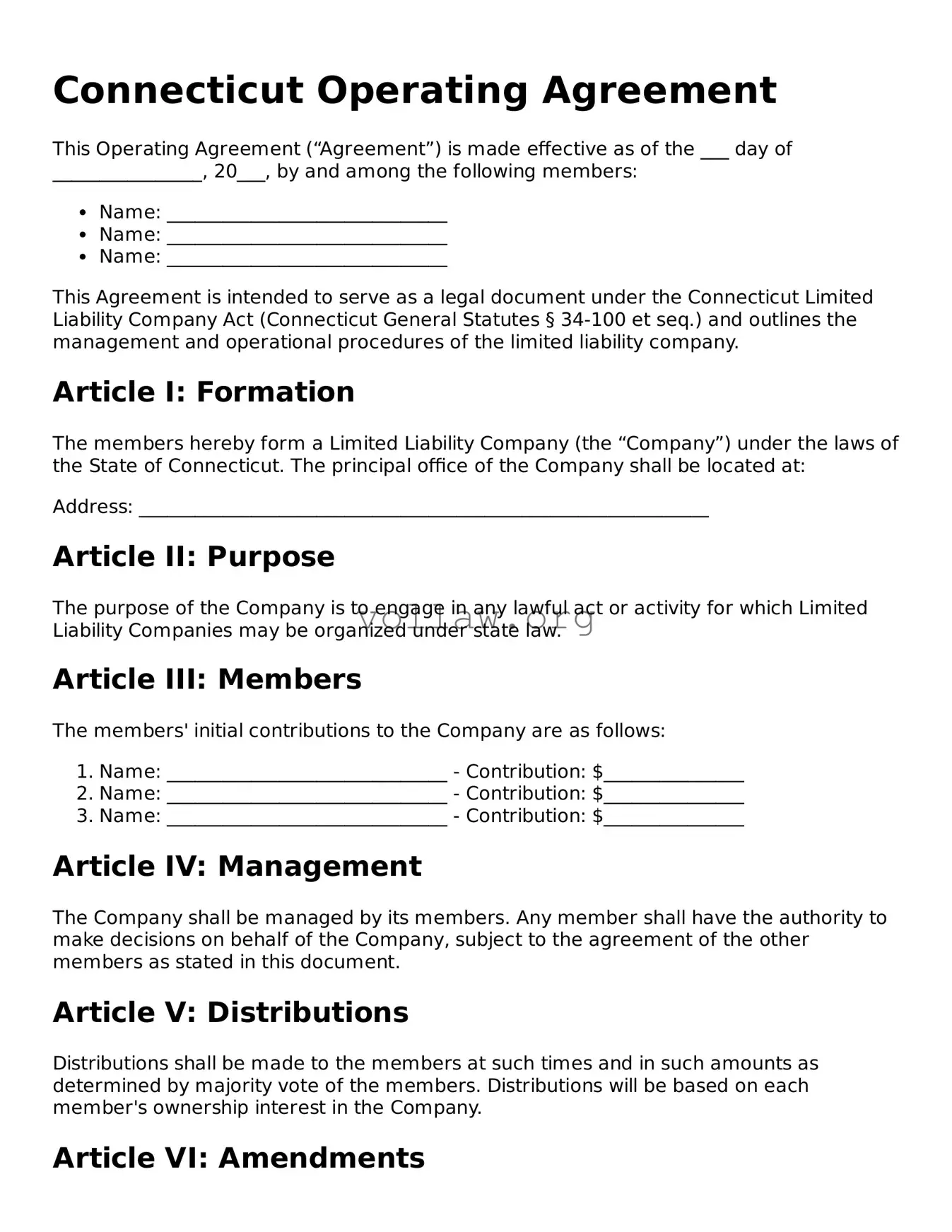 Attorney-Verified  Operating Agreement Form for Connecticut
