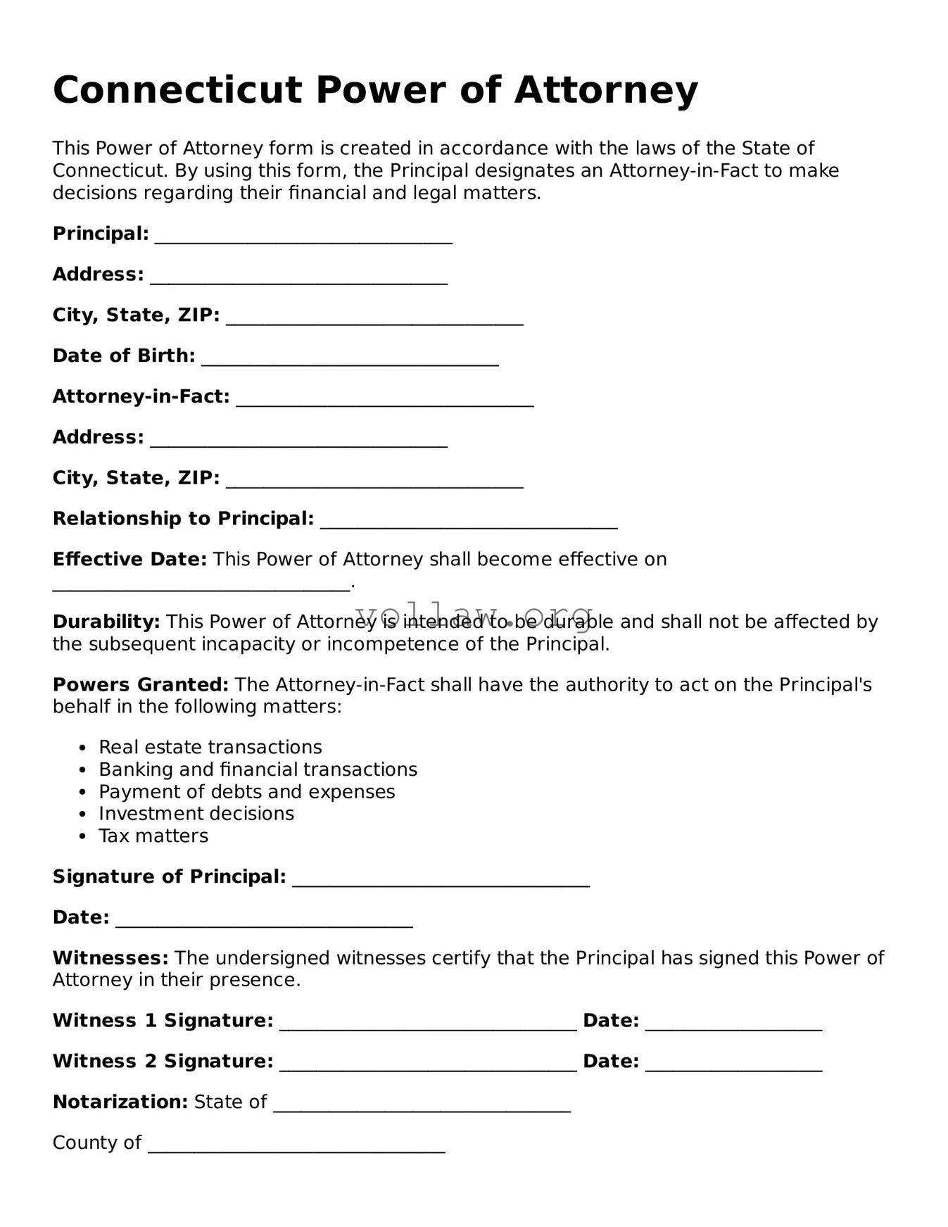Attorney-Verified  Power of Attorney Form for Connecticut