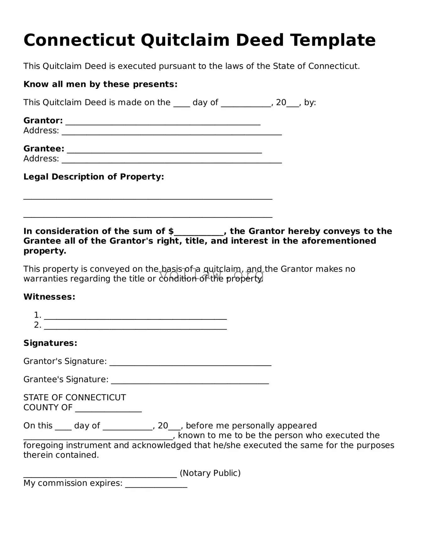 Attorney-Verified  Quitclaim Deed Form for Connecticut