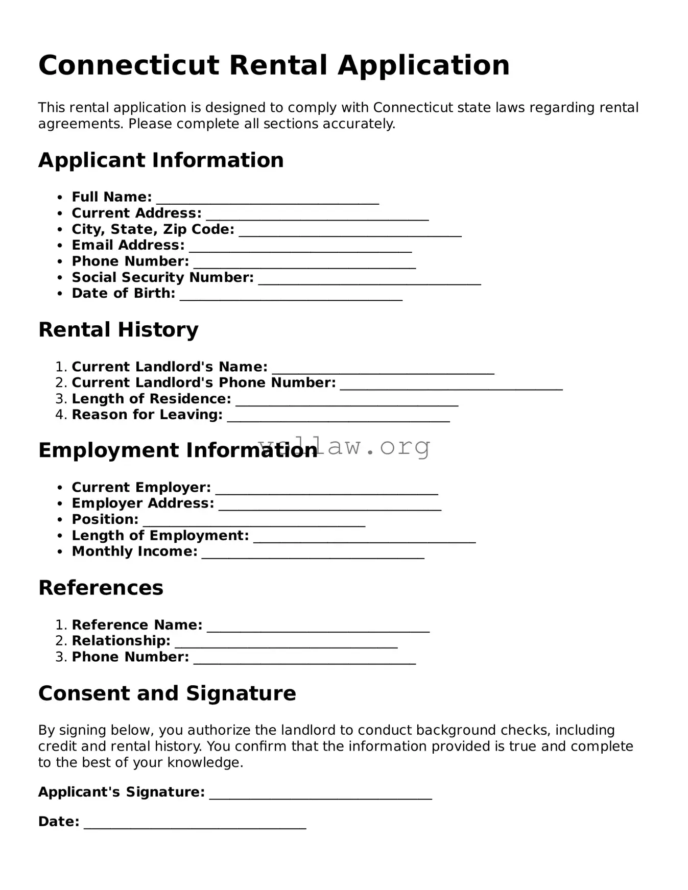Attorney-Verified  Rental Application Form for Connecticut