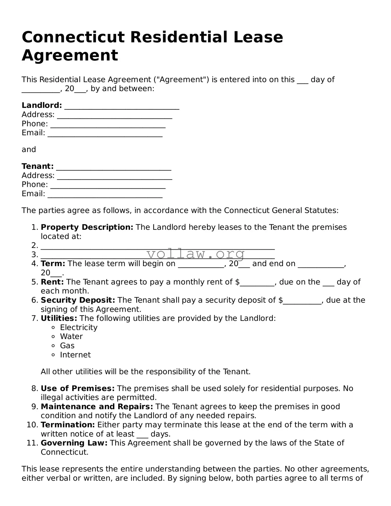 Attorney-Verified  Residential Lease Agreement Form for Connecticut