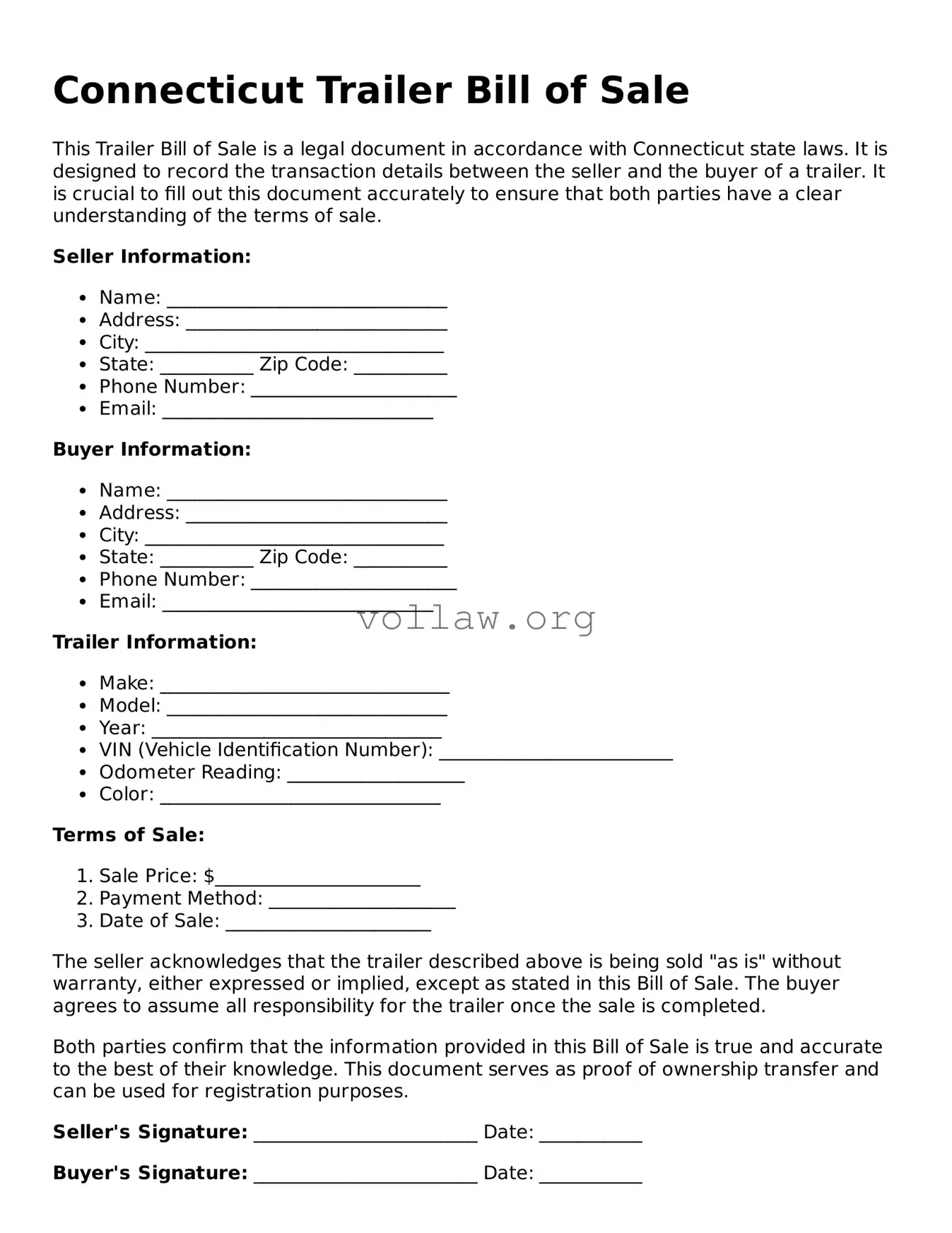 Attorney-Verified  Trailer Bill of Sale Form for Connecticut