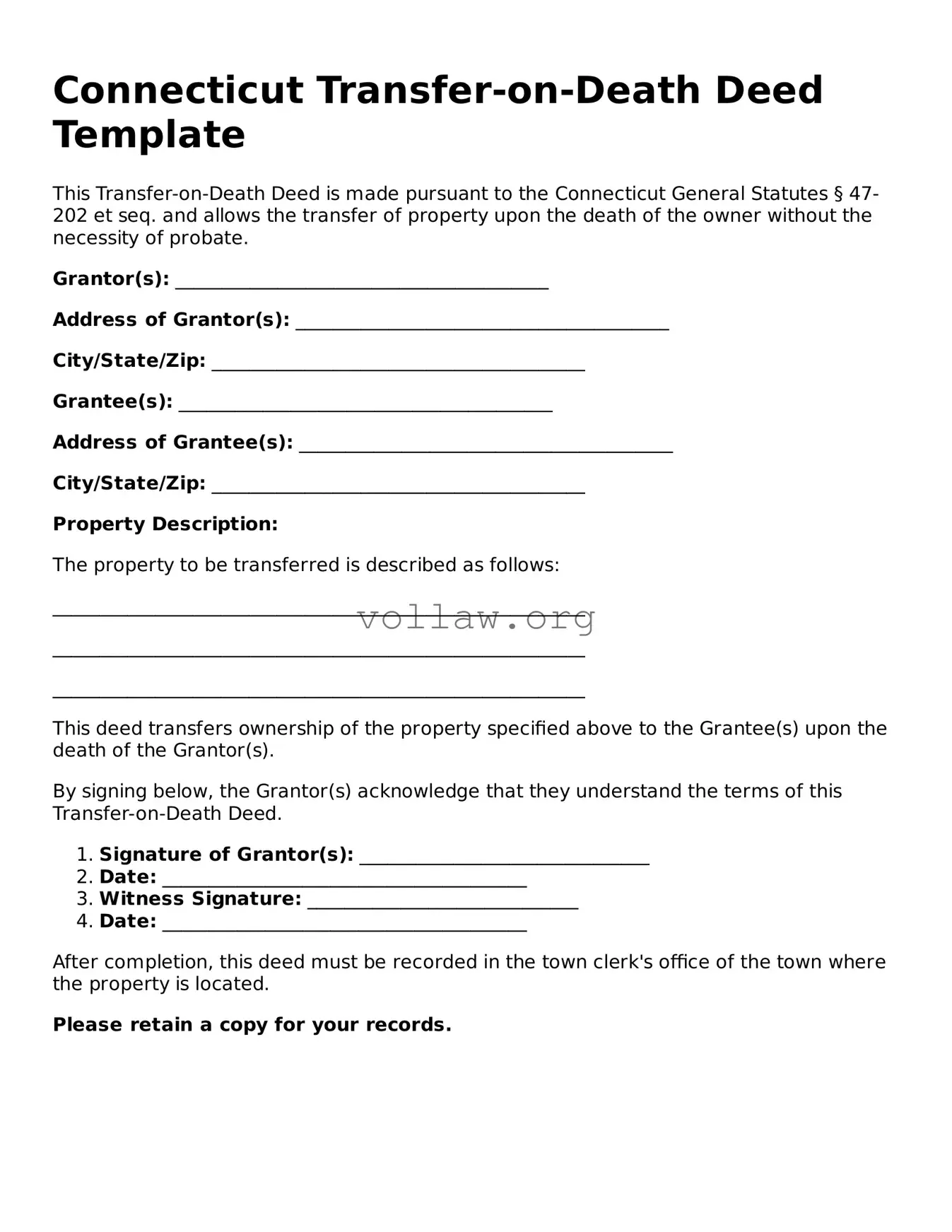 Attorney-Verified  Transfer-on-Death Deed Form for Connecticut