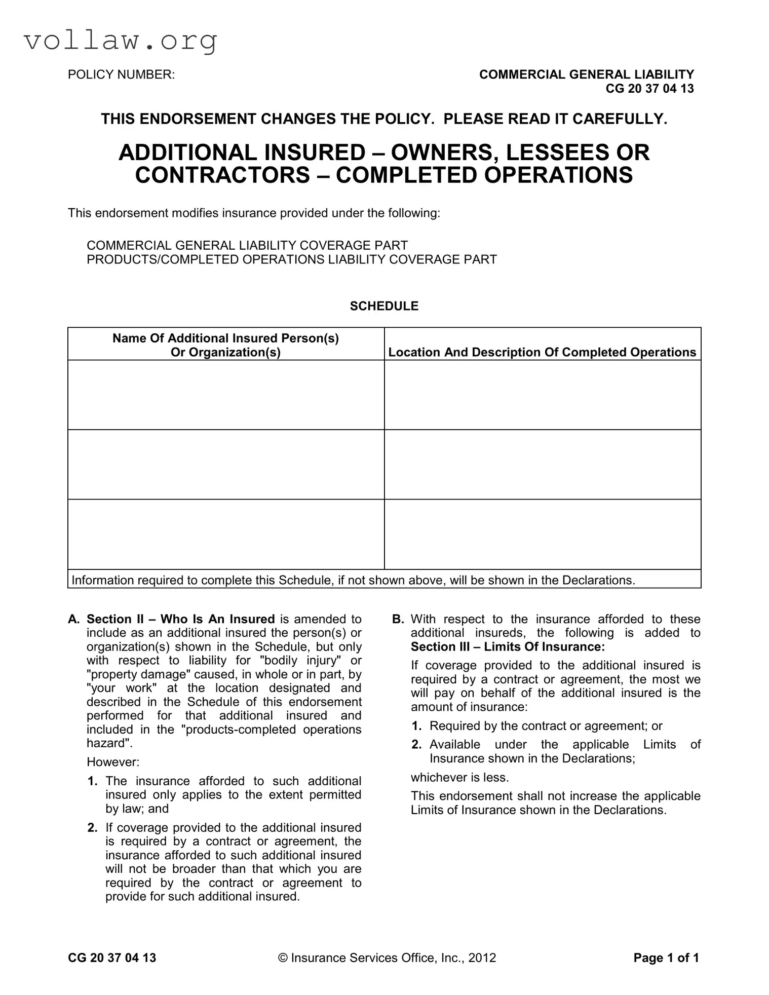 Additional Insured Template