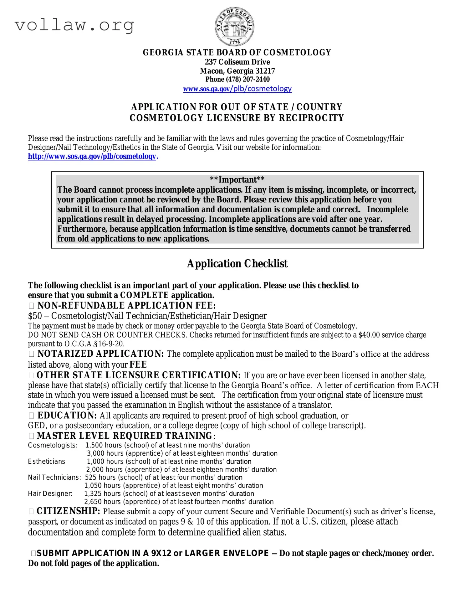 Georgia Cosmetology Reciprocity Template