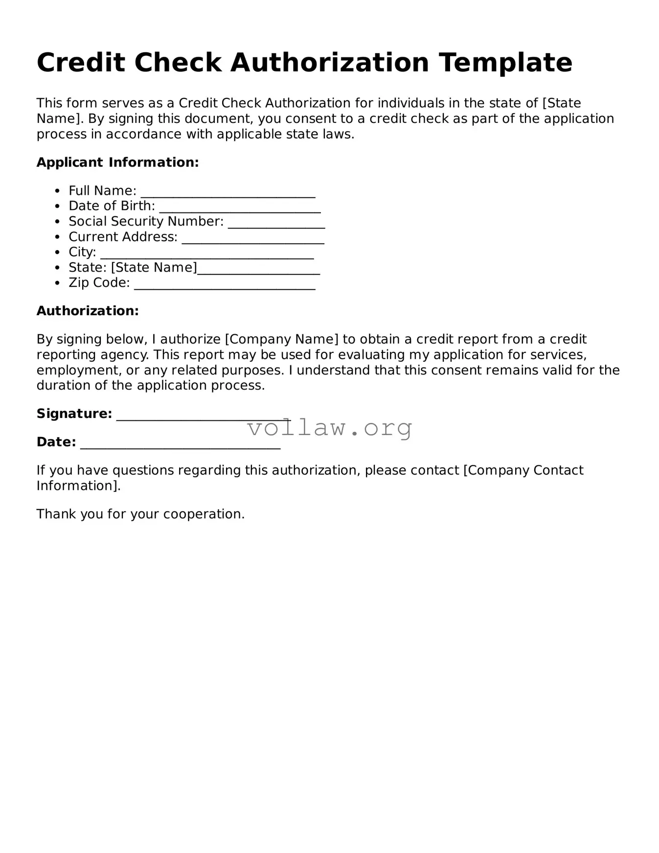 Free Credit Check Authorization Form