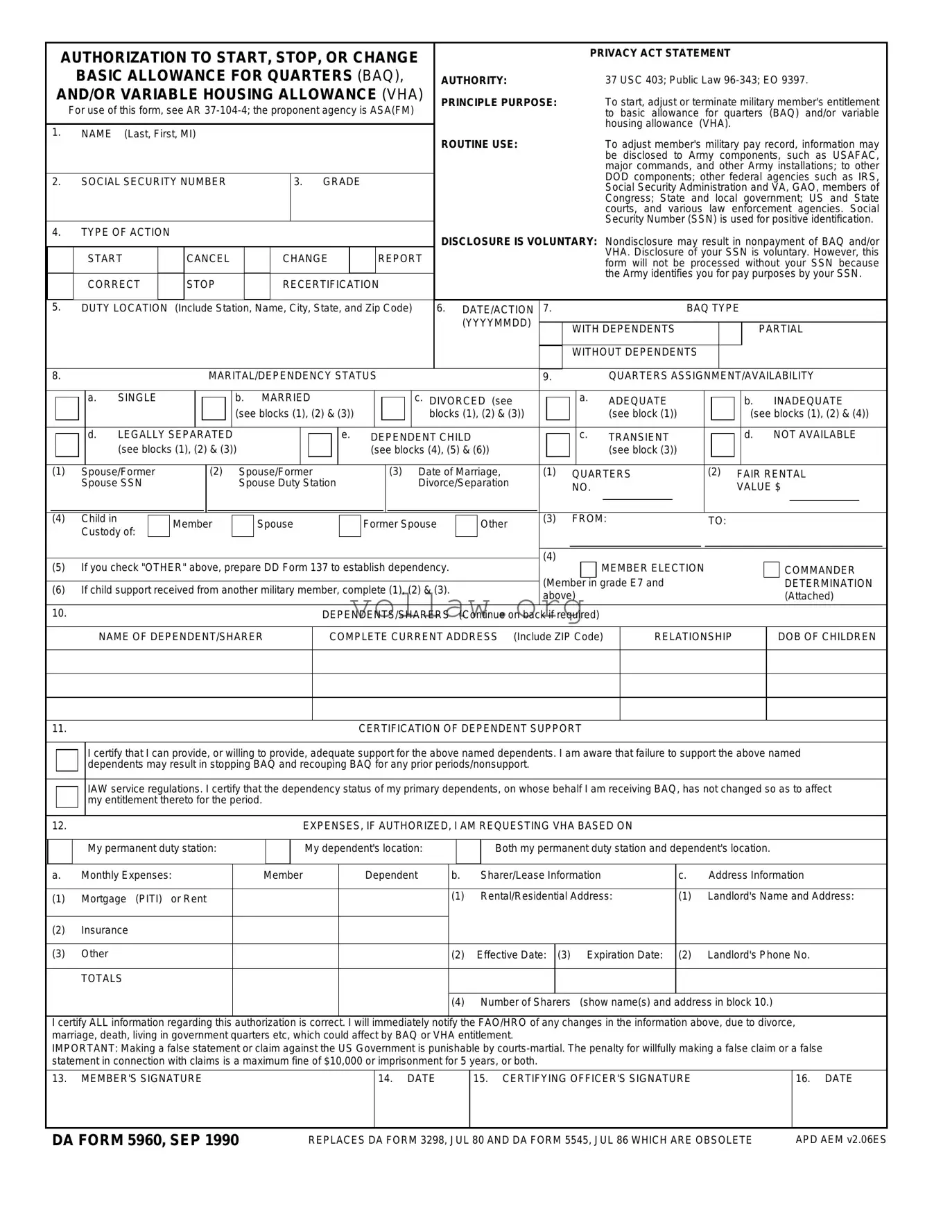 DA 5960 Template