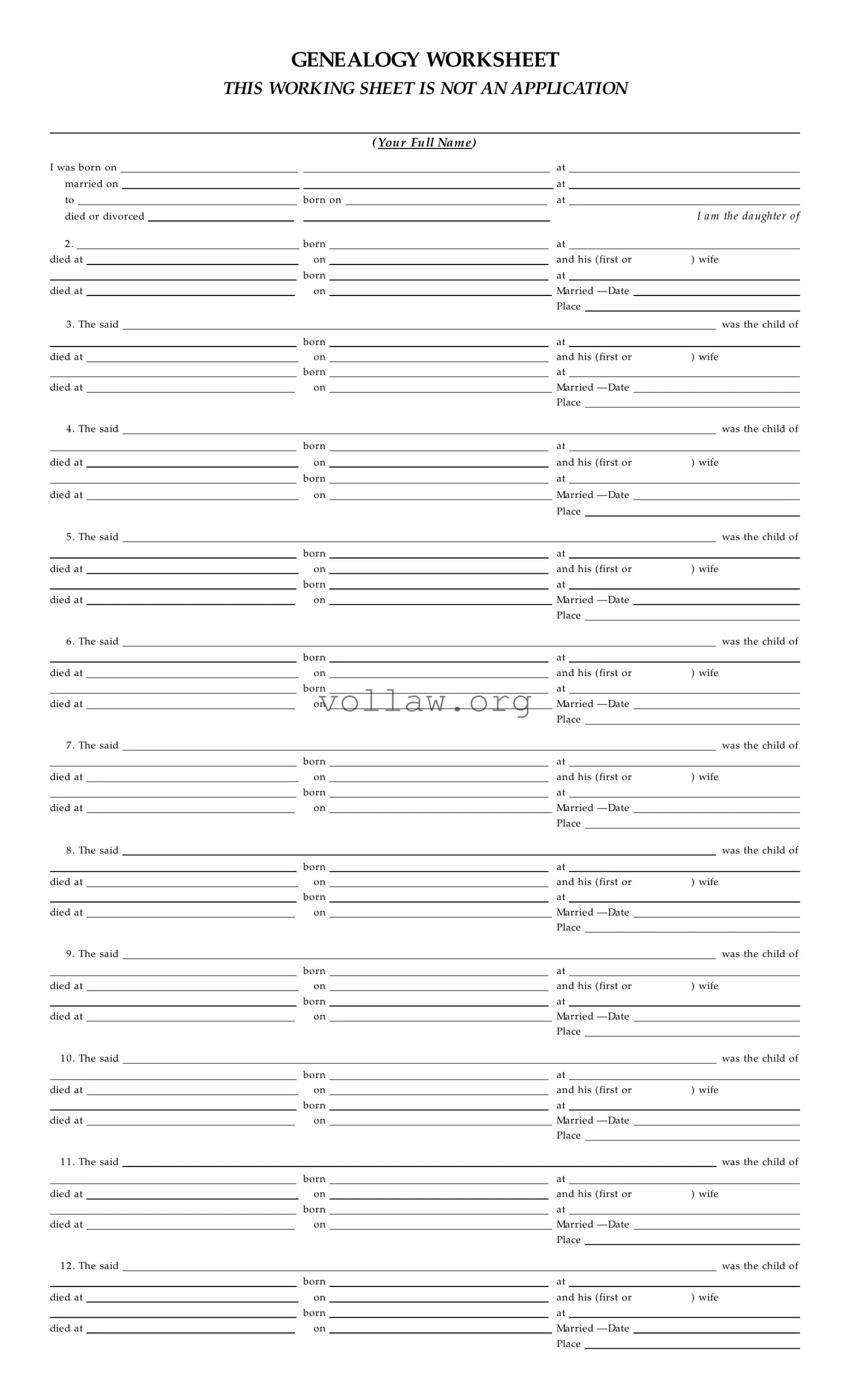 Dar Genealogy Worksheet Template