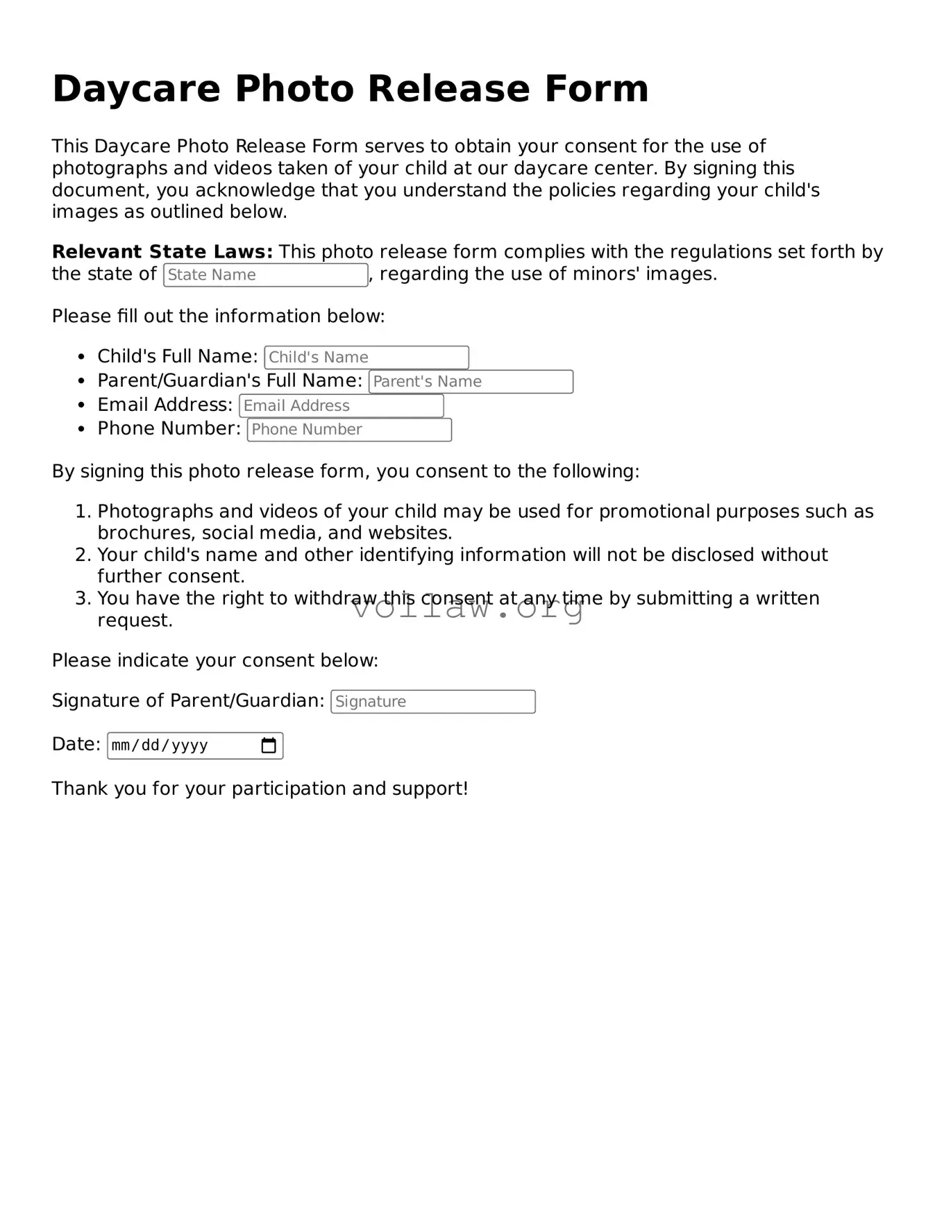 Free Daycare Photo Release Form