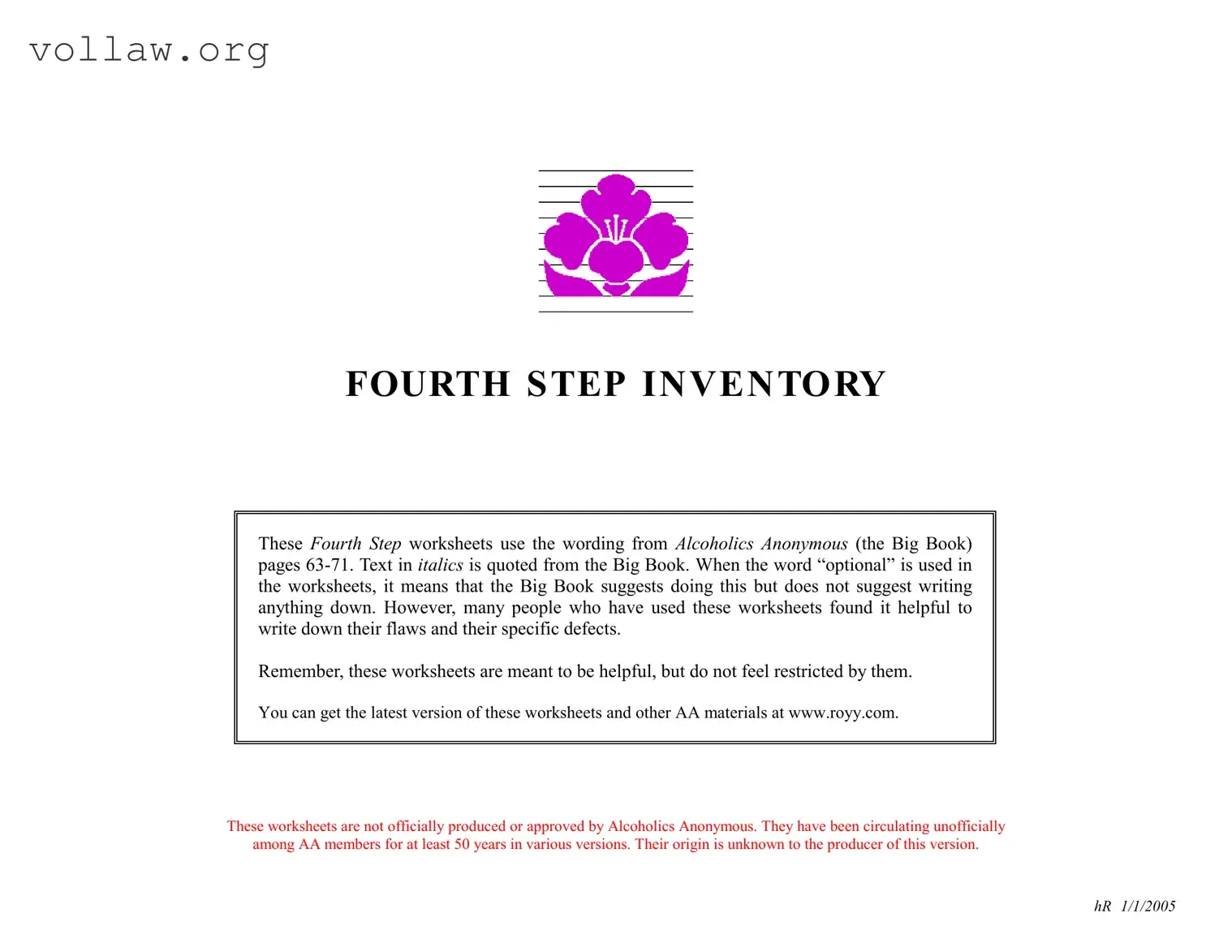 Fourth Step Inventory Template