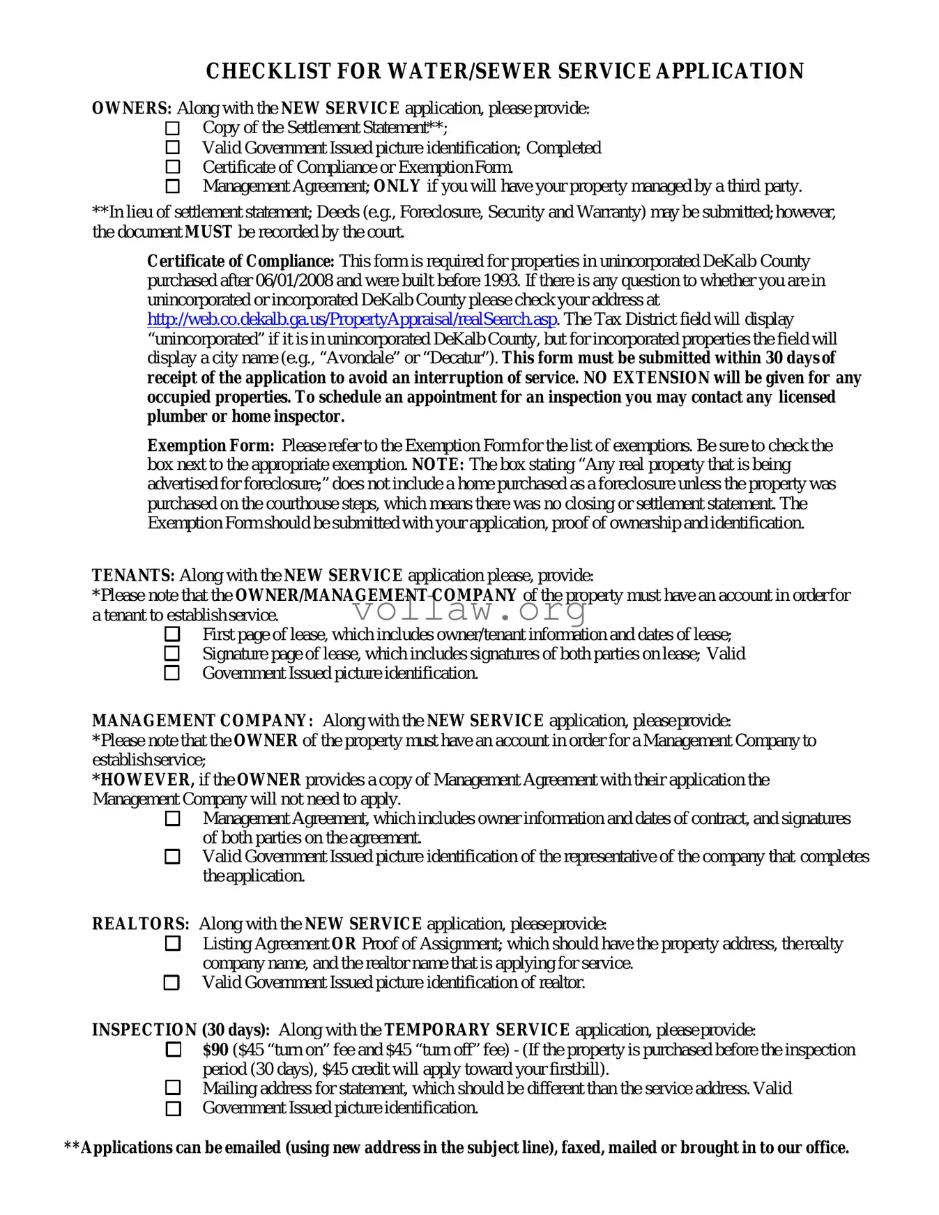Dekalb County Water Application Template