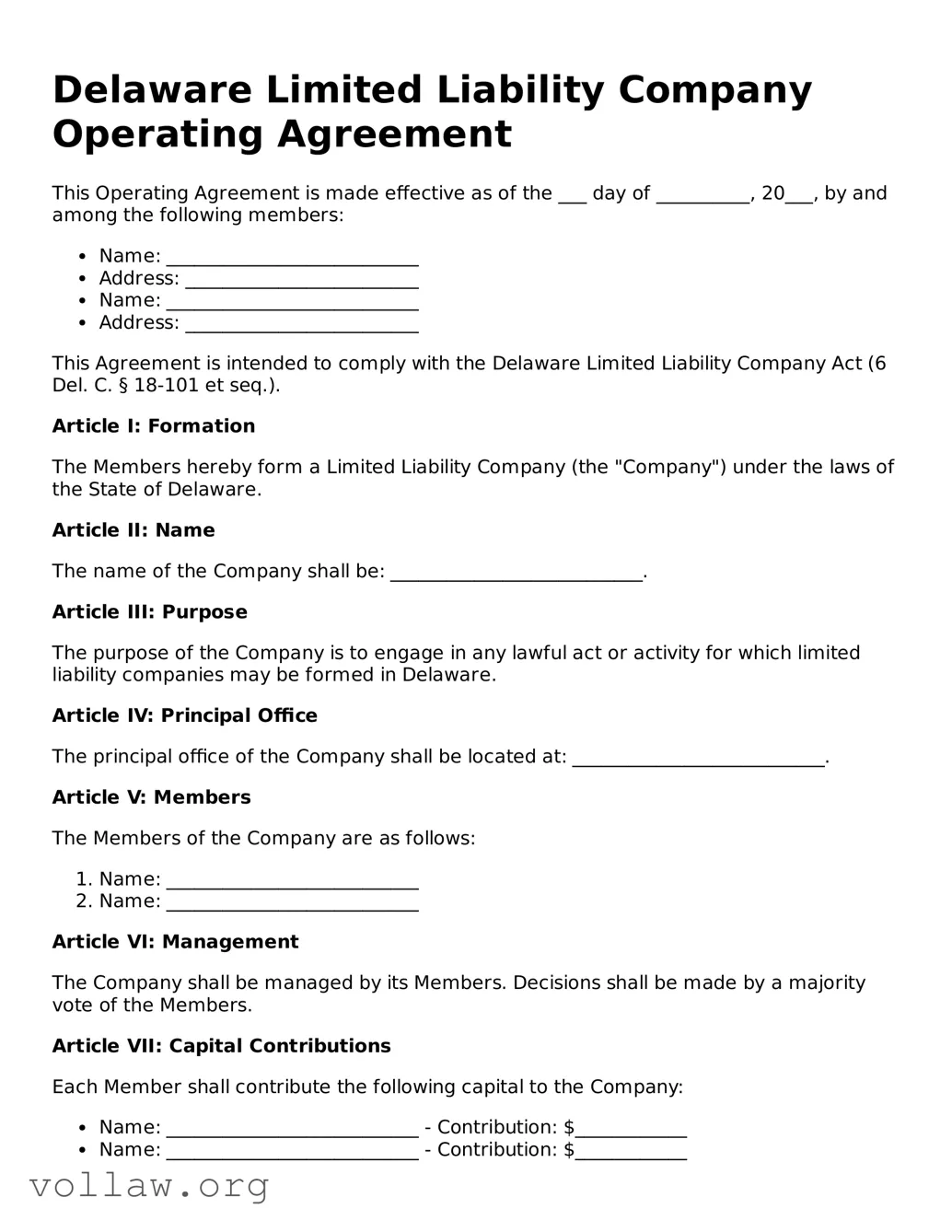 Attorney-Verified  Operating Agreement Form for Delaware