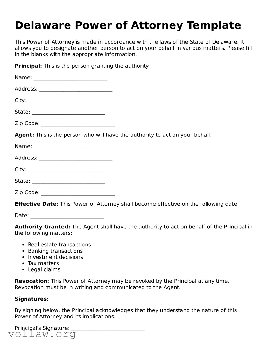 Attorney-Verified  Power of Attorney Form for Delaware
