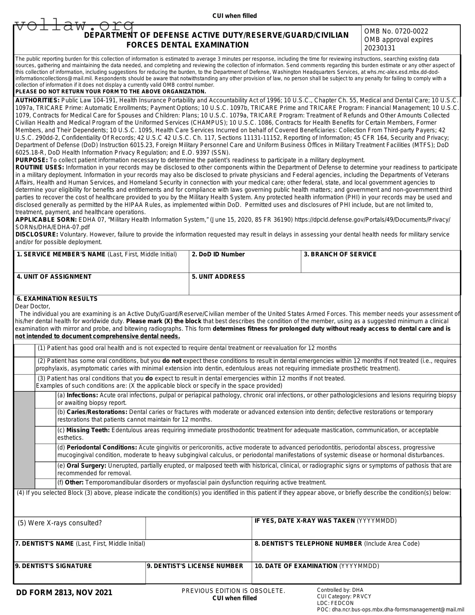 Dd 2813 Dental Template