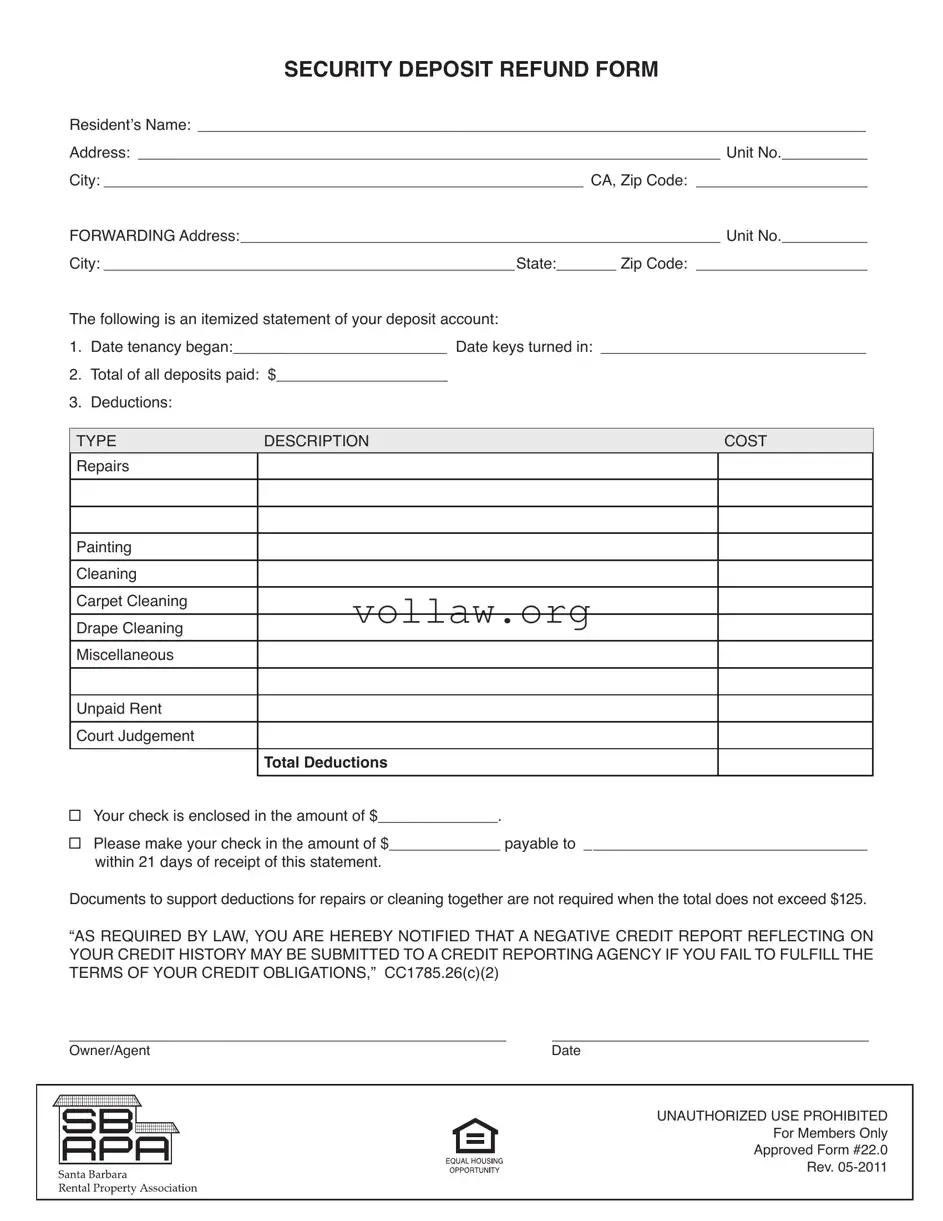 Security Deposit Deductions Template