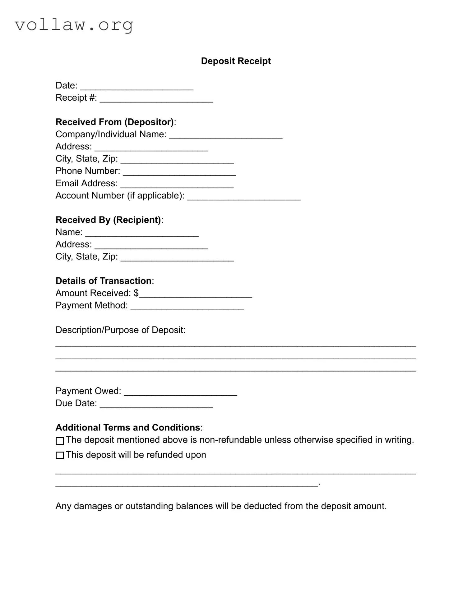Deposit Receipt Template