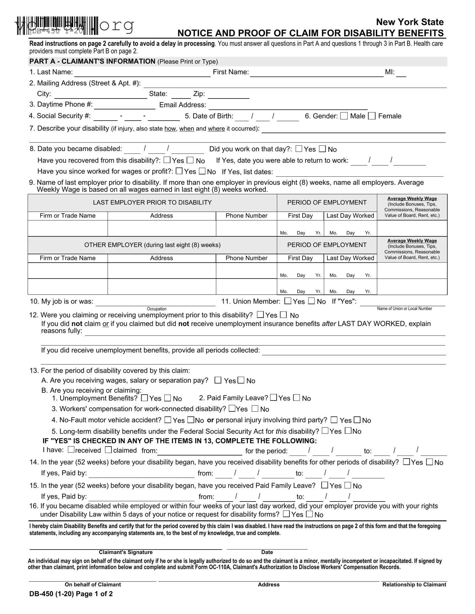 Db 450 Disability Template