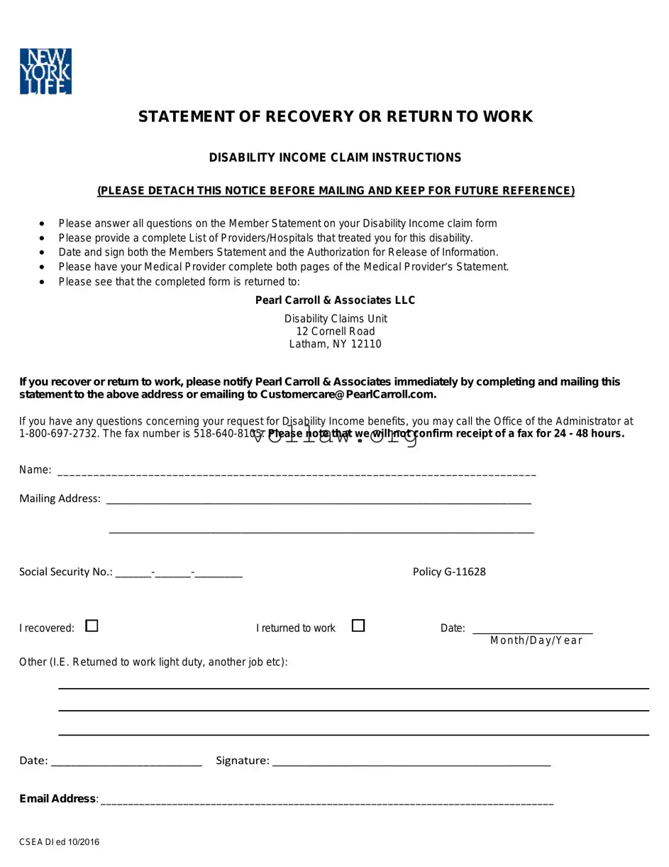 Pearl Carroll Disability Claim Template