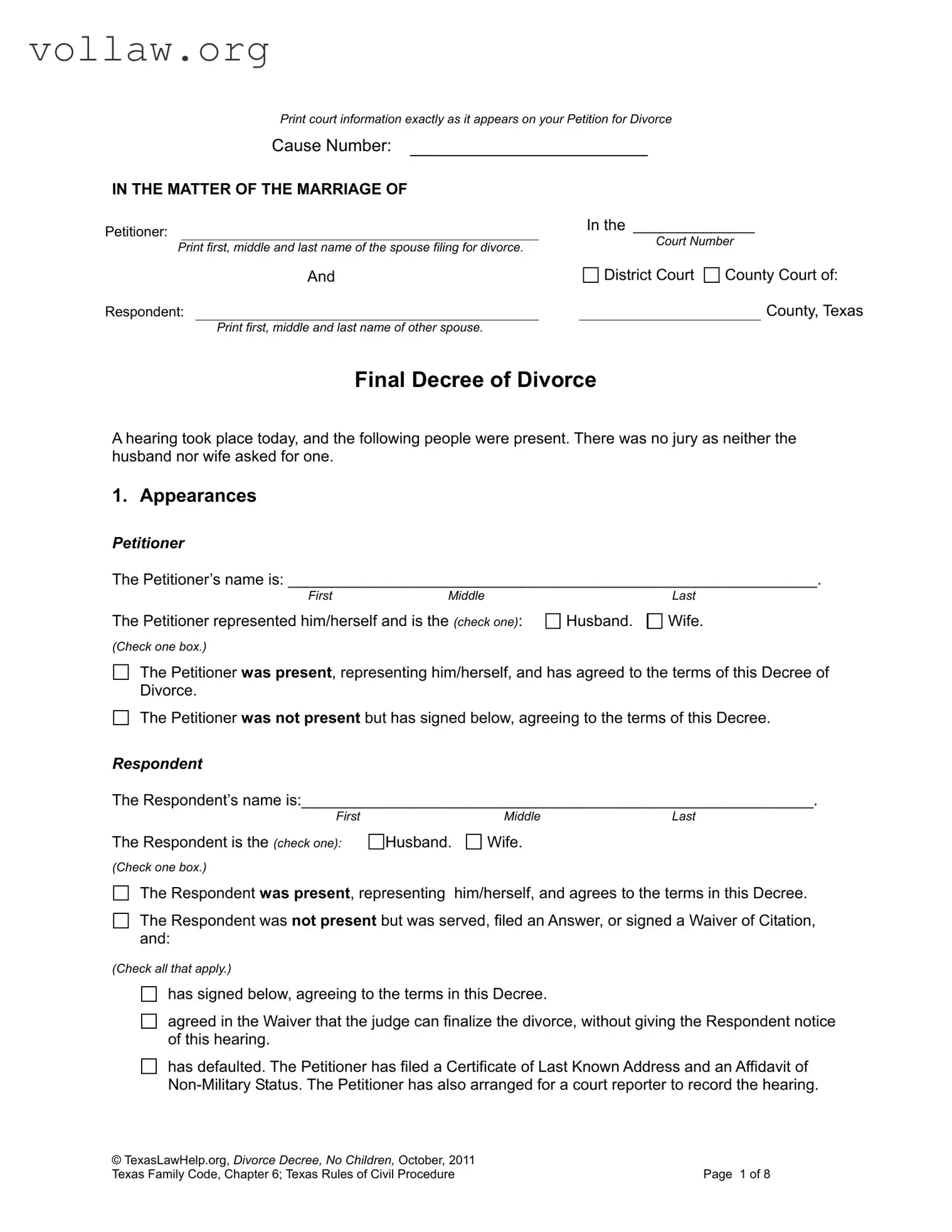 Divorce Decree Template