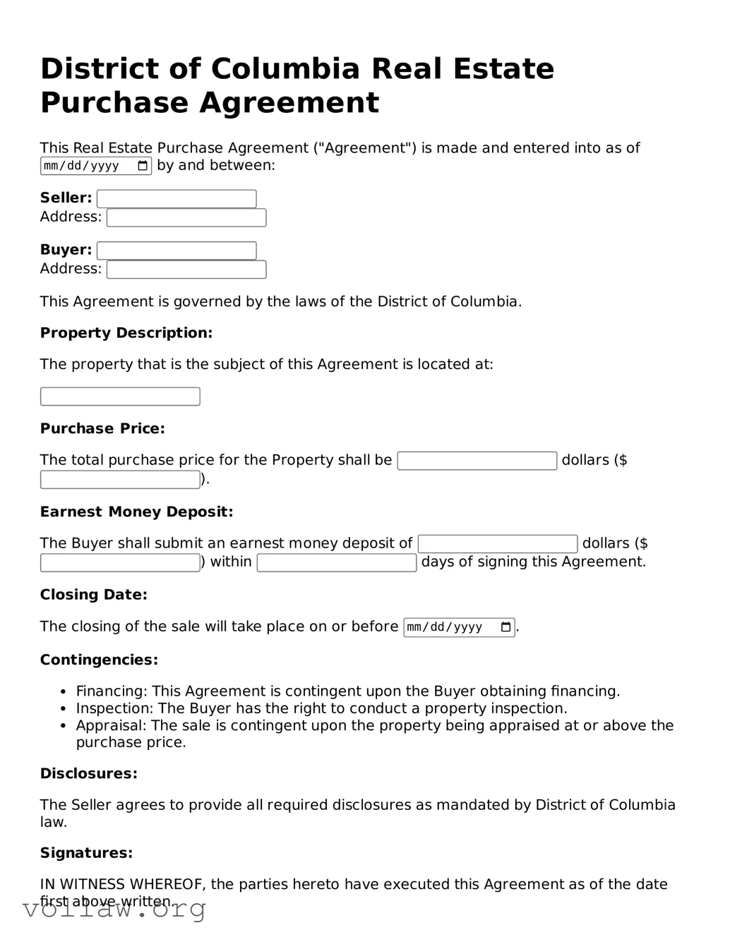 Attorney-Verified  Real Estate Purchase Agreement Form for District of Columbia