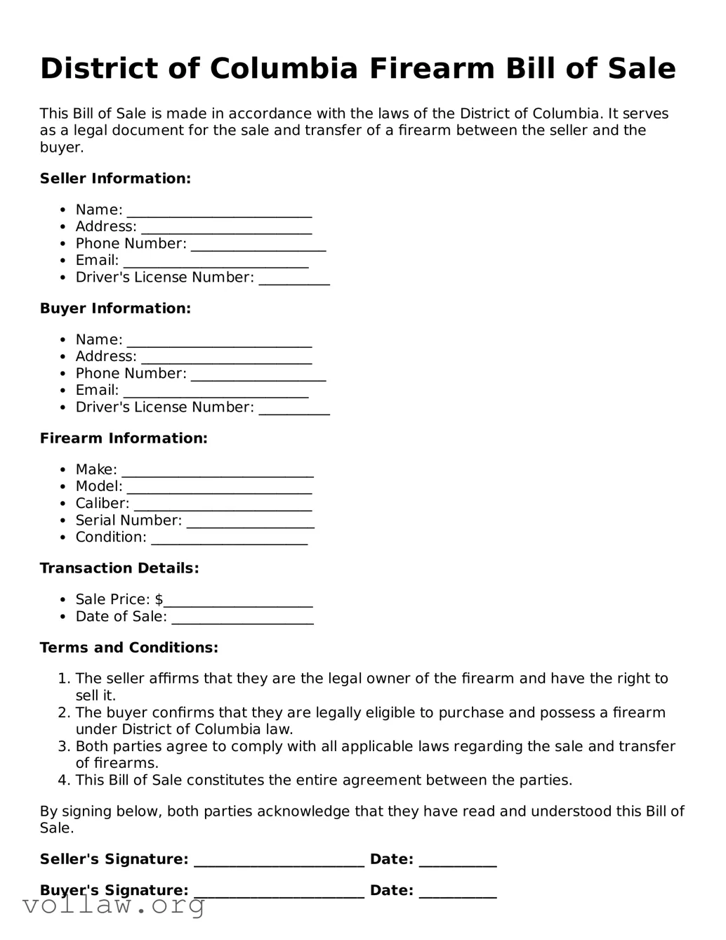 Attorney-Verified  Firearm Bill of Sale Form for District of Columbia