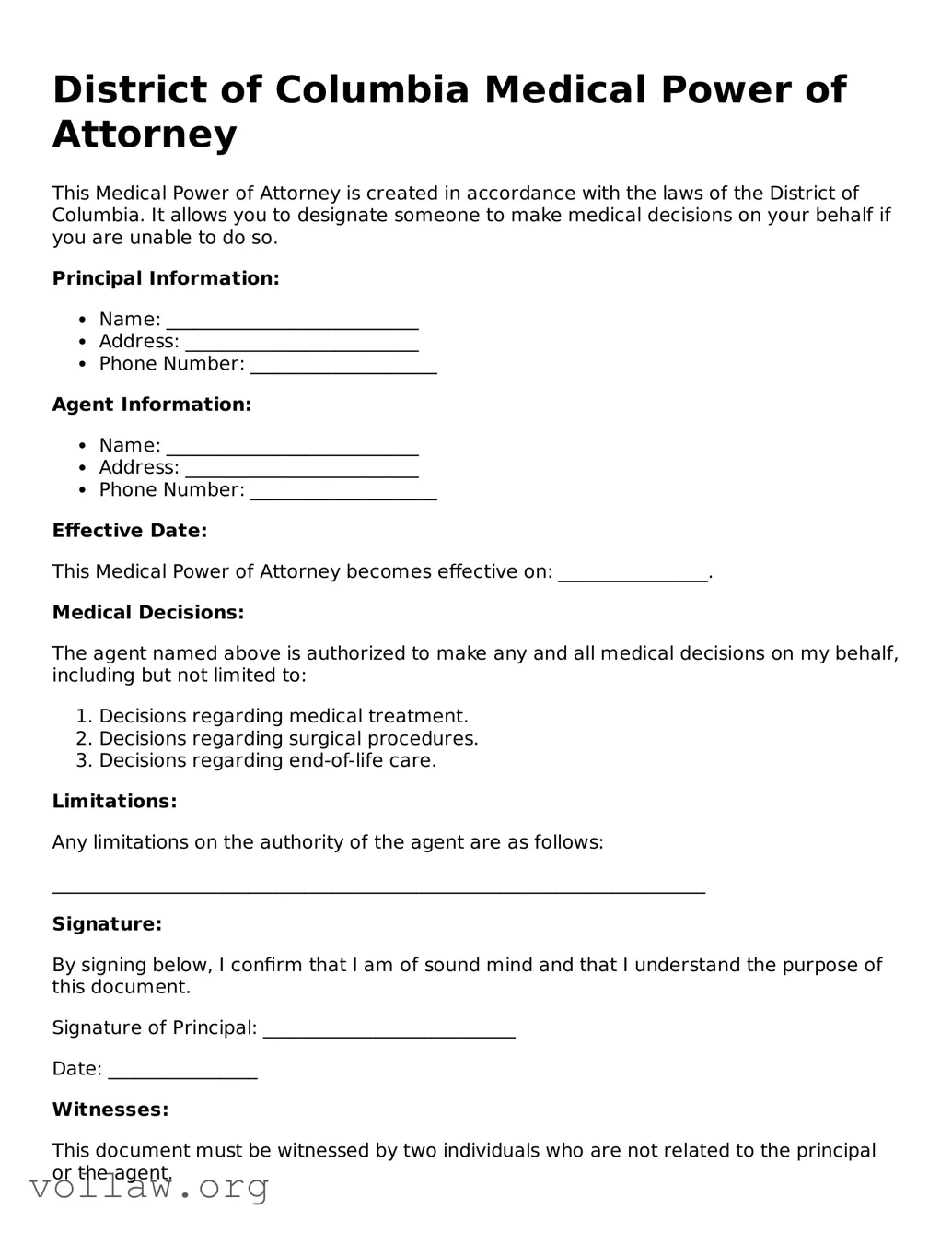 Attorney-Verified  Medical Power of Attorney Form for District of Columbia