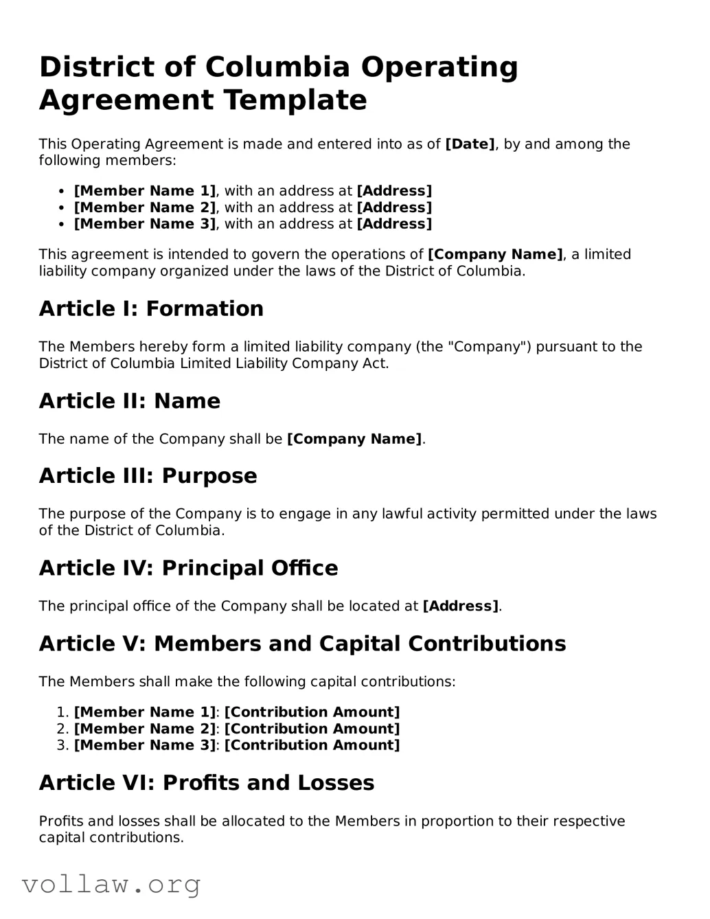 Attorney-Verified  Operating Agreement Form for District of Columbia