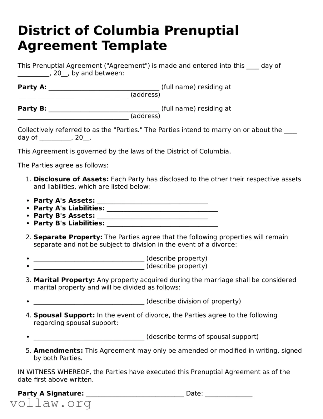 Attorney-Verified  Prenuptial Agreement Form for District of Columbia