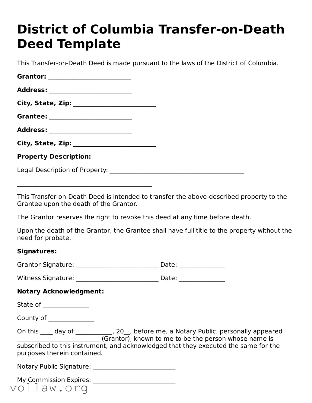 Attorney-Verified  Transfer-on-Death Deed Form for District of Columbia