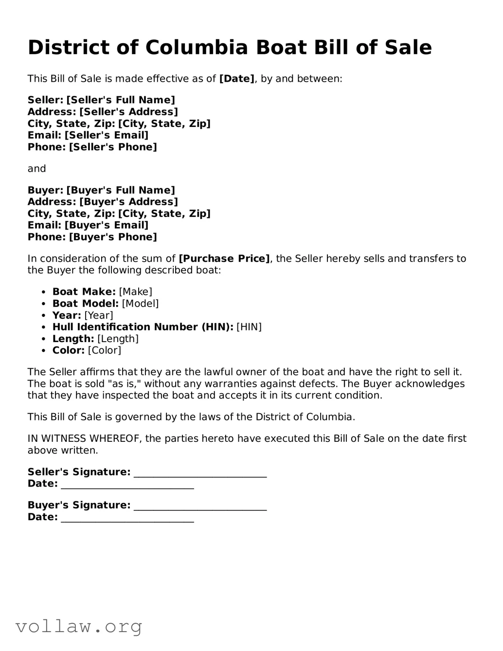 Attorney-Verified  Boat Bill of Sale Form for District of Columbia