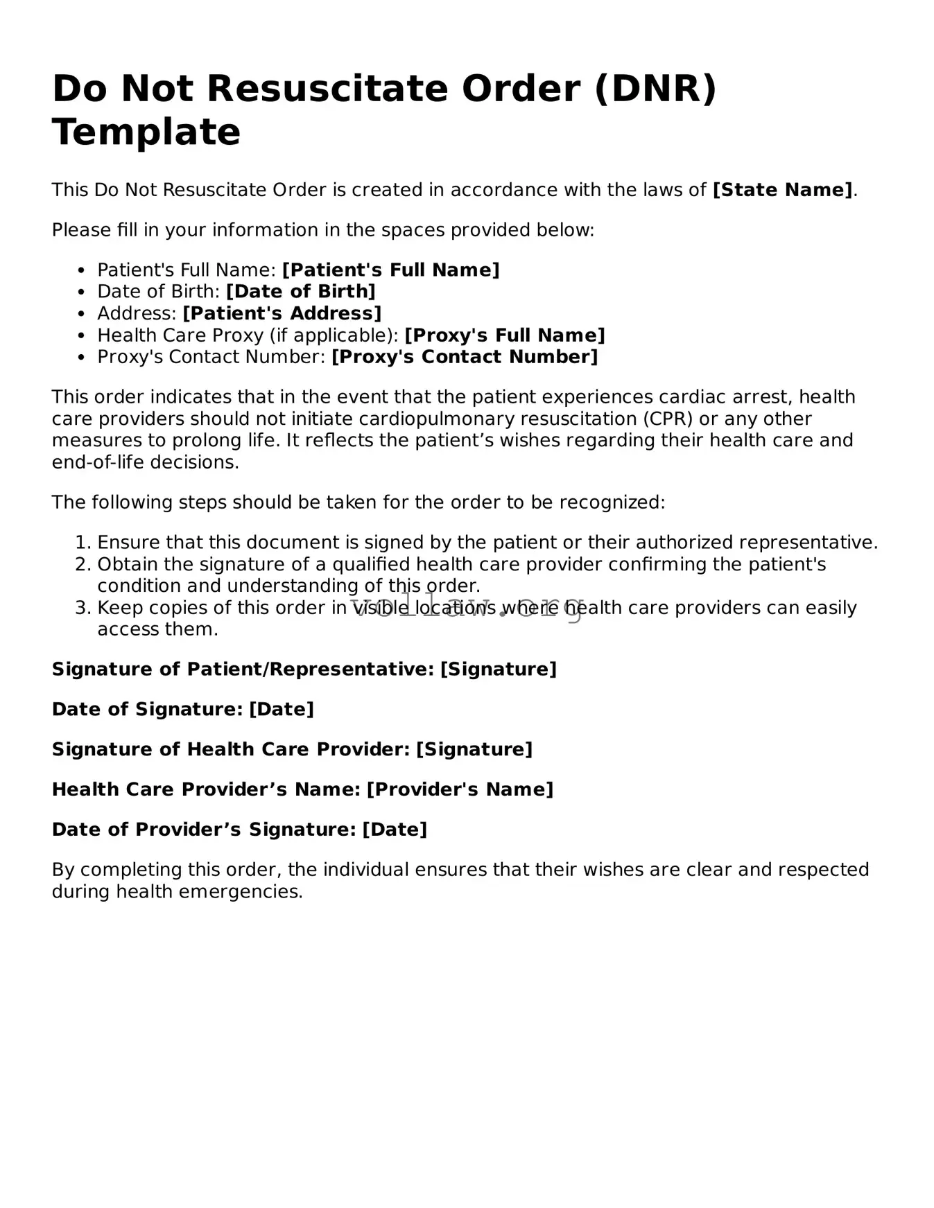 Free Do Not Resuscitate Order Form