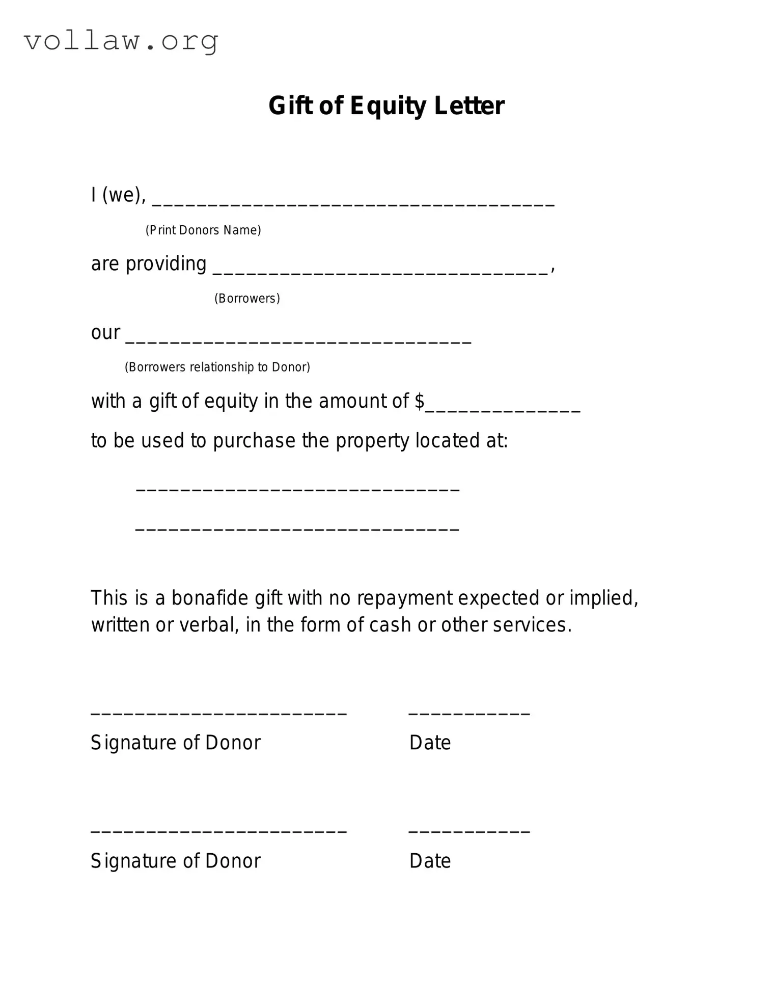 Gift Of Equity Letter Template
