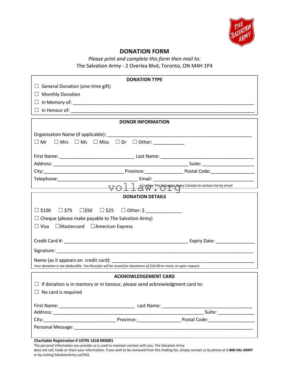 Salvation Army Tax Receipt Template
