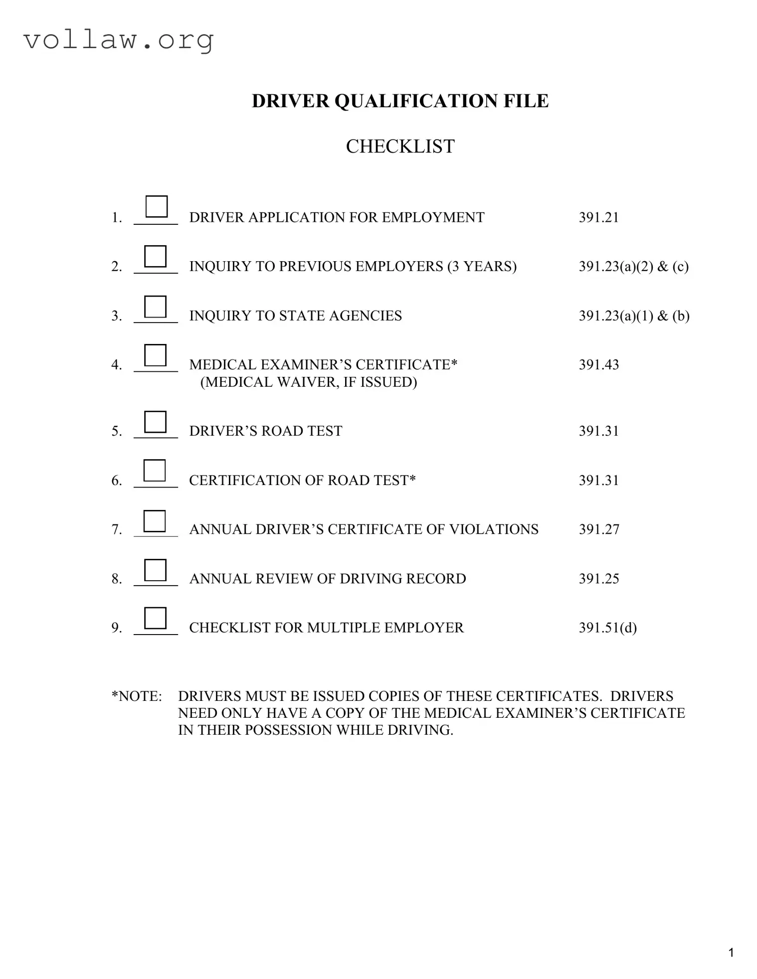 Driver Qualification Template