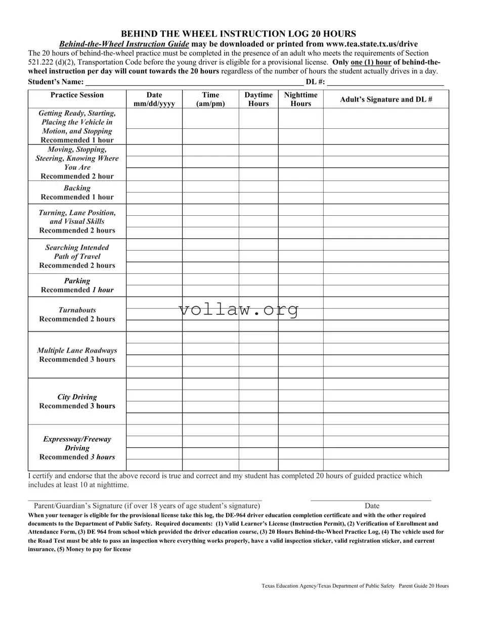 Texas Dps Driving Log Template