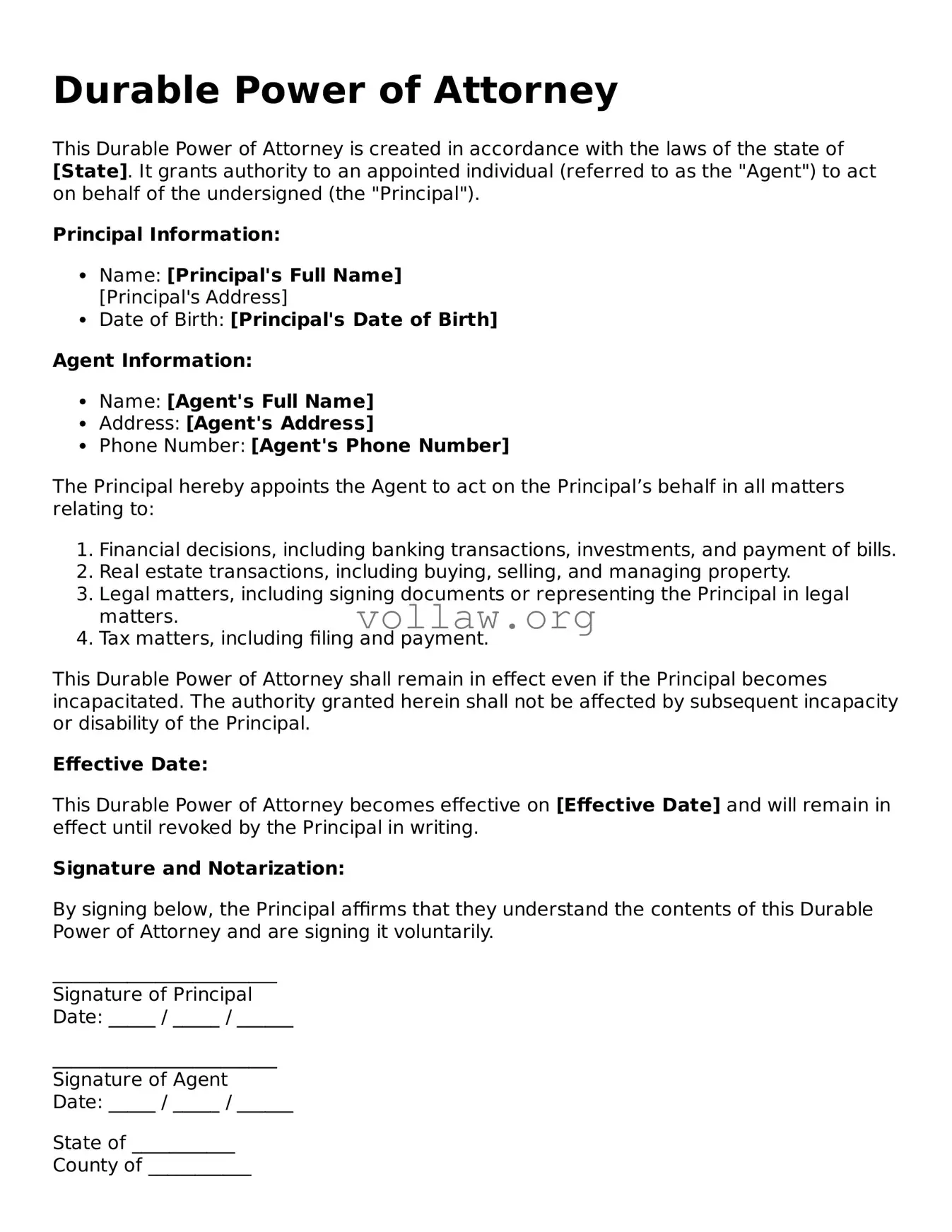 Free Durable Power of Attorney Form
