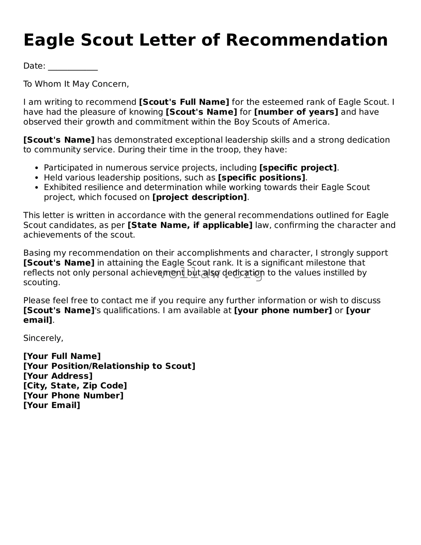 Free Eagle Scout Letter of Recommendation Form
