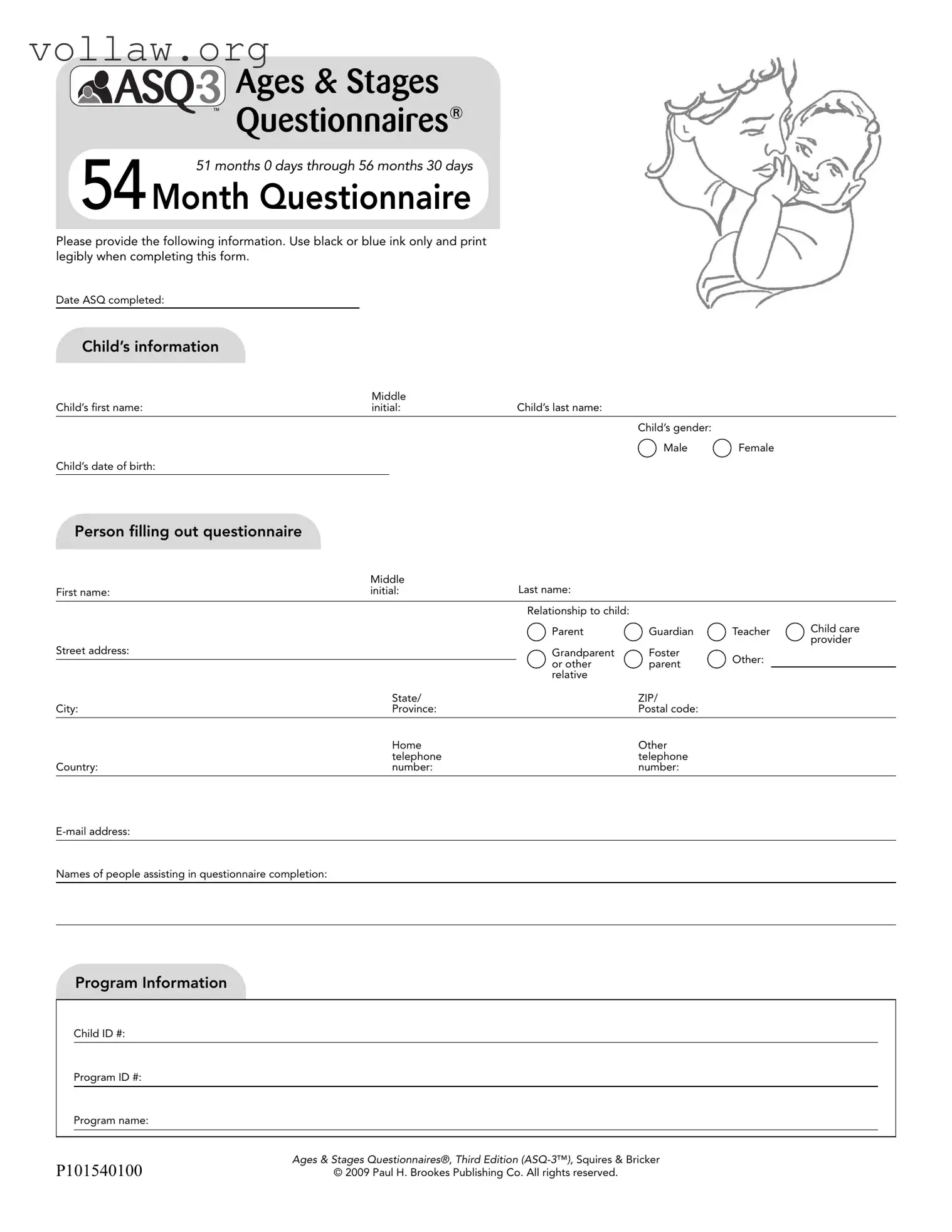Asq 54 Month Questionnaire Template