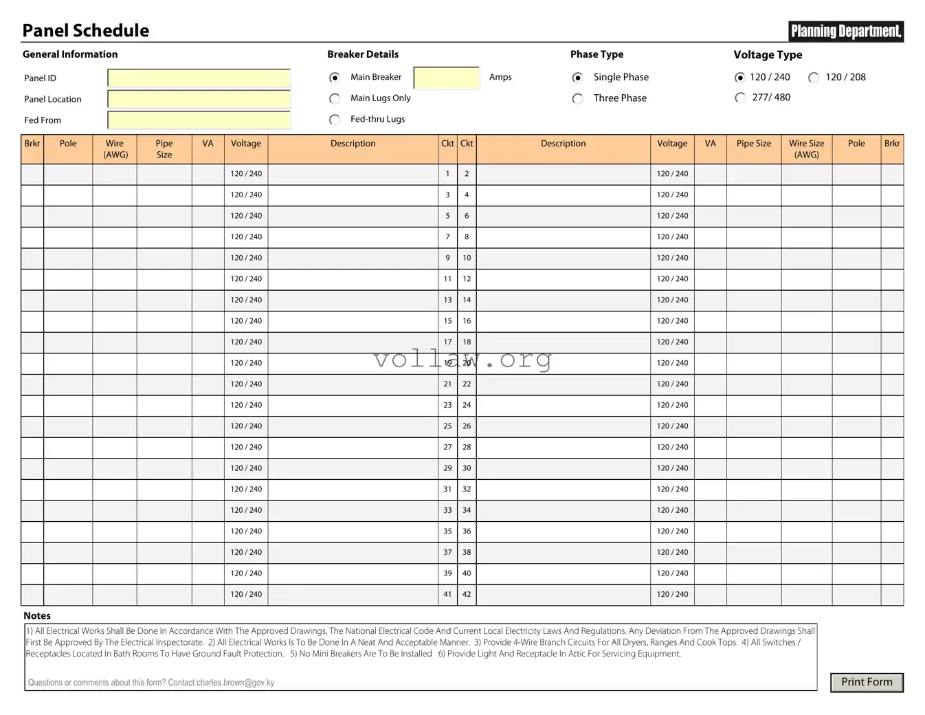Electrical Panel Schedule Template