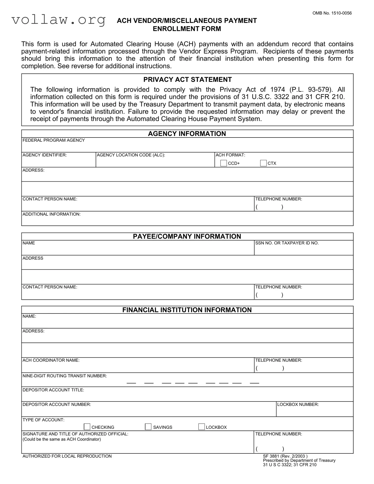 Ach Vendor Payment Template