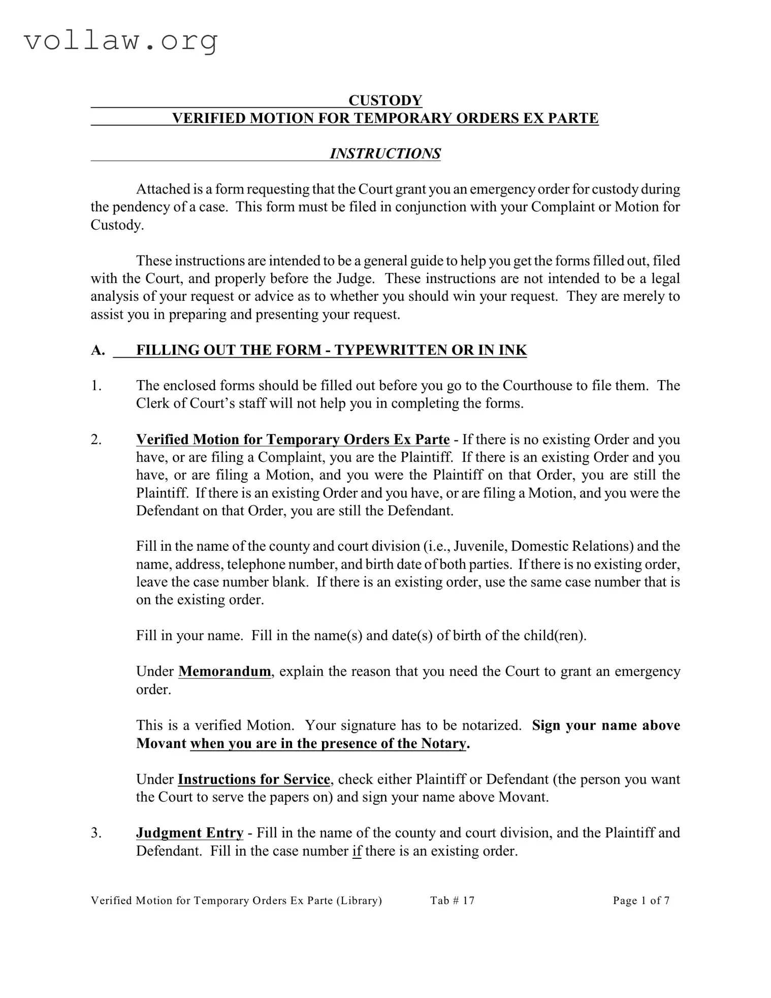 Ex Parte Temporary Custody Order Ohio Template