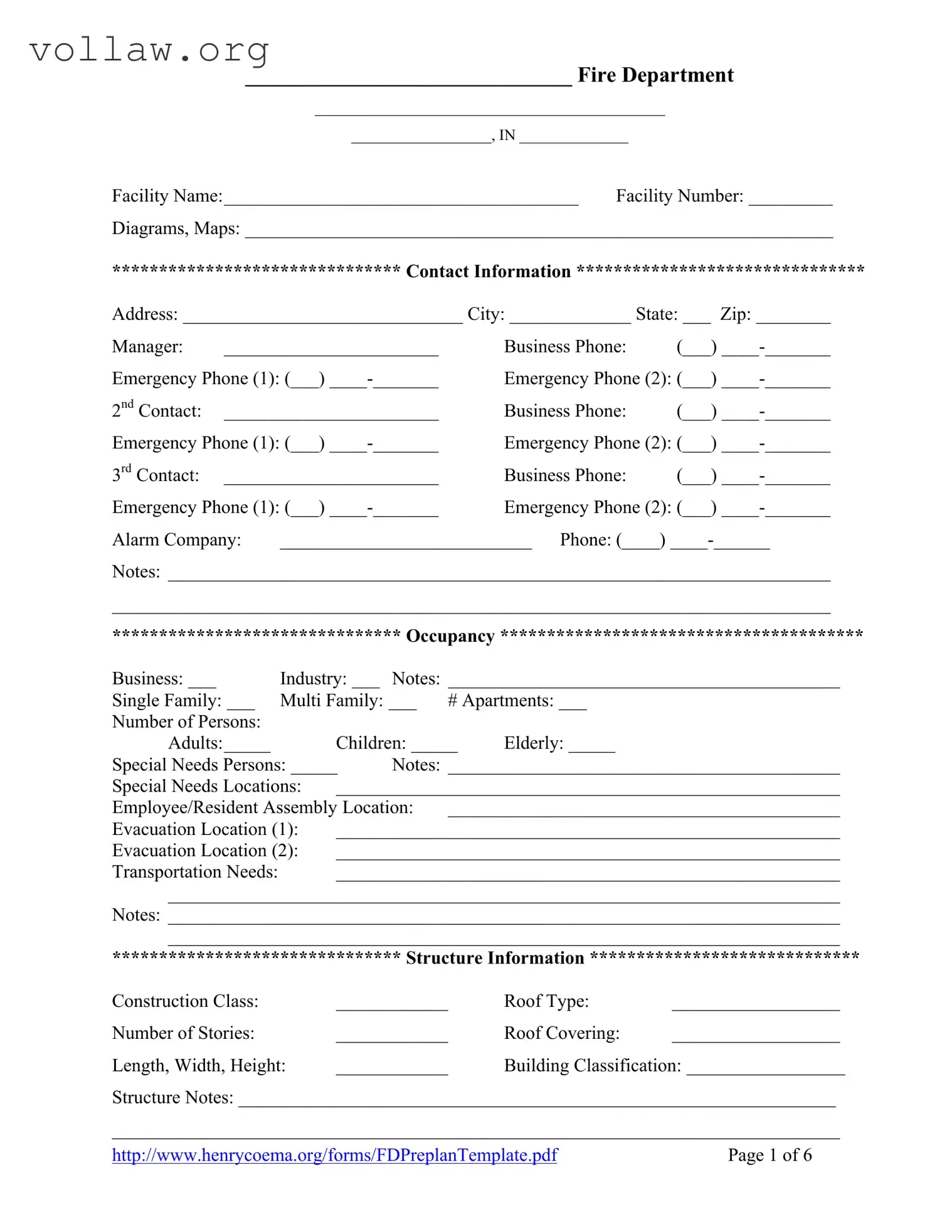 Fire Department Pre Plan Template